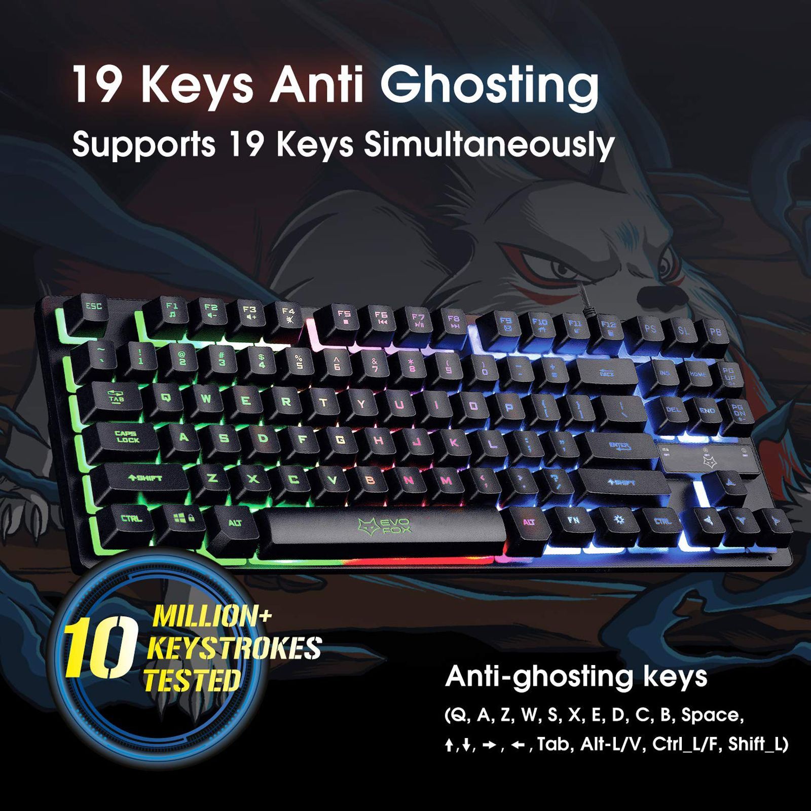 AMKETTE EvoFox Fireblade TKL Wired Gaming Keyboard with Backlit Keys (Spill Resistant, Black)_8