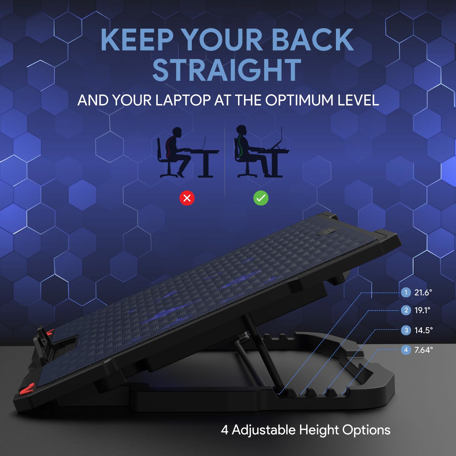 AMKETTE EvoFox Typhoon Stand with Cooling Fan for Laptops upto 17.3 inch (Silent Cooling System, 649BK, Black)_3