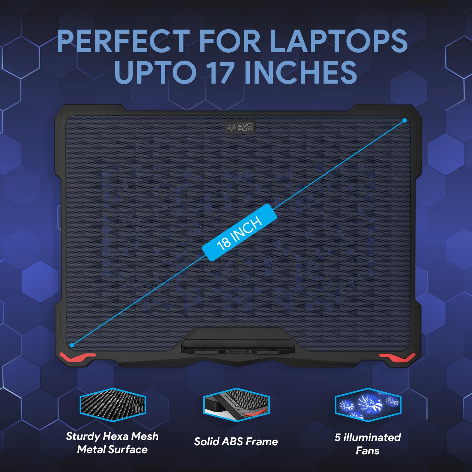 AMKETTE EvoFox Typhoon Stand with Cooling Fan for Laptops upto 17.3 inch (Silent Cooling System, 649BK, Black)_5