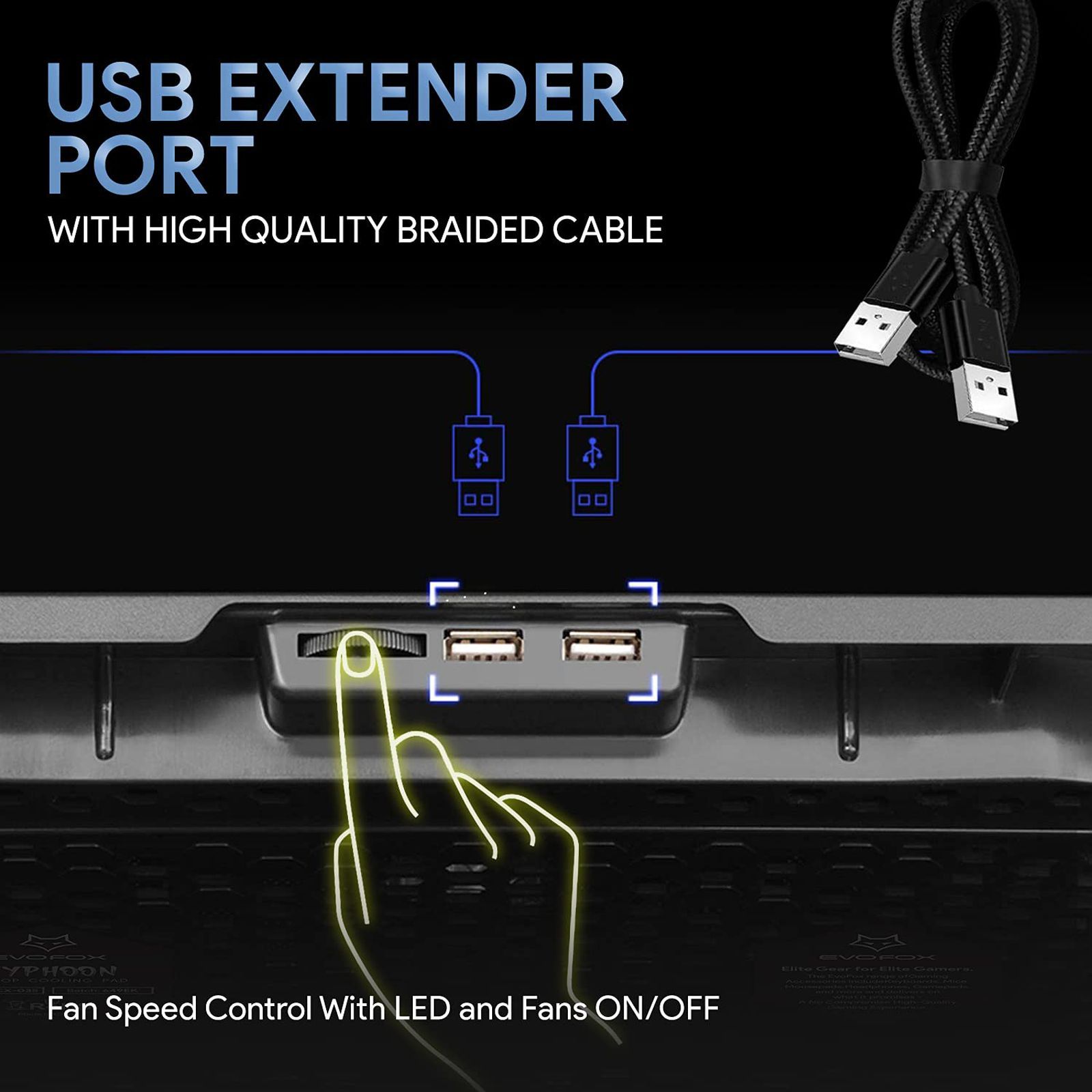 AMKETTE EvoFox Typhoon Stand with Cooling Fan for Laptops upto 17.3 inch (Silent Cooling System, 649BK, Black)_8