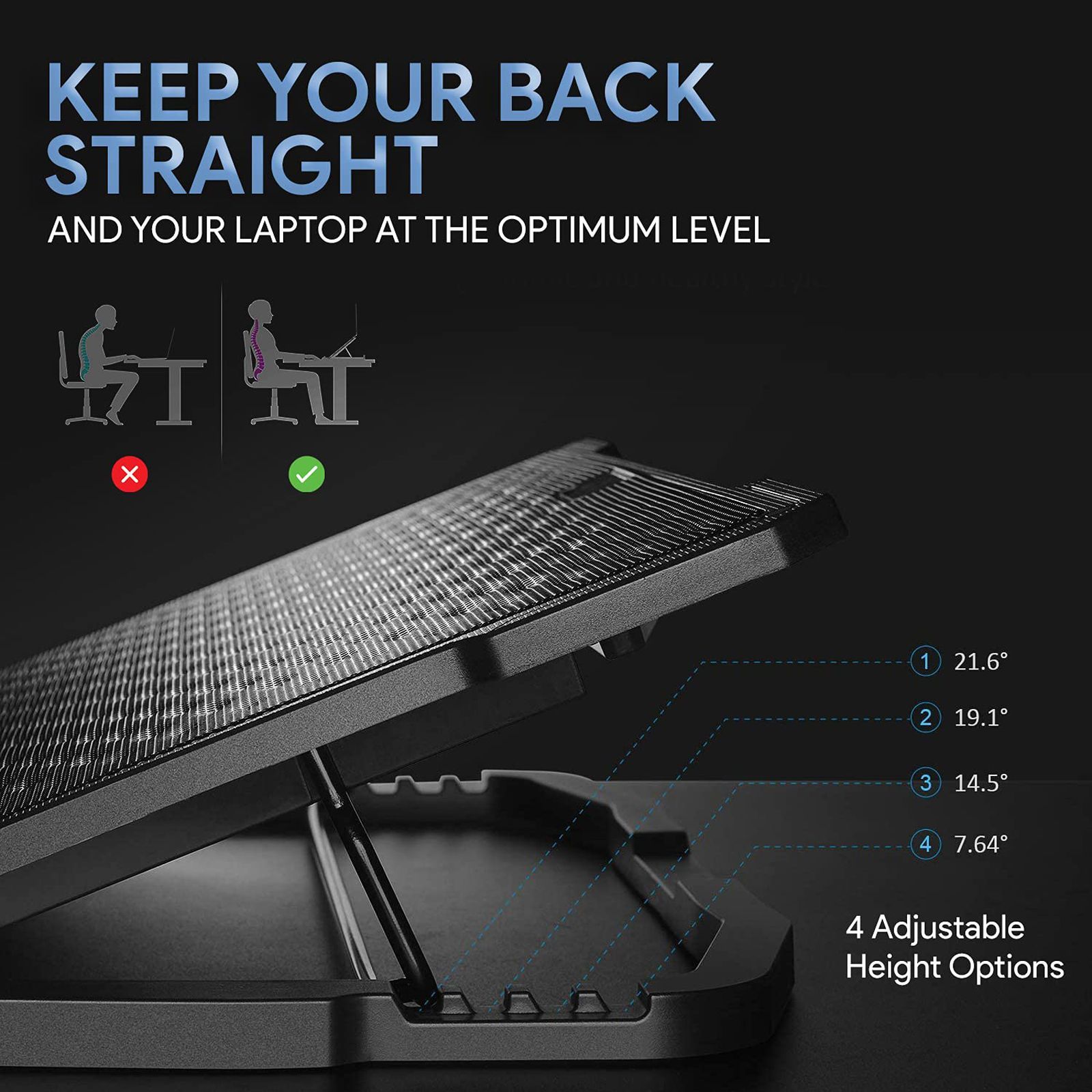 AMKETTE EvoFox Typhoon Stand with Cooling Fan for Laptops upto 17.3 inch (Silent Cooling System, 649BK, Black)_9