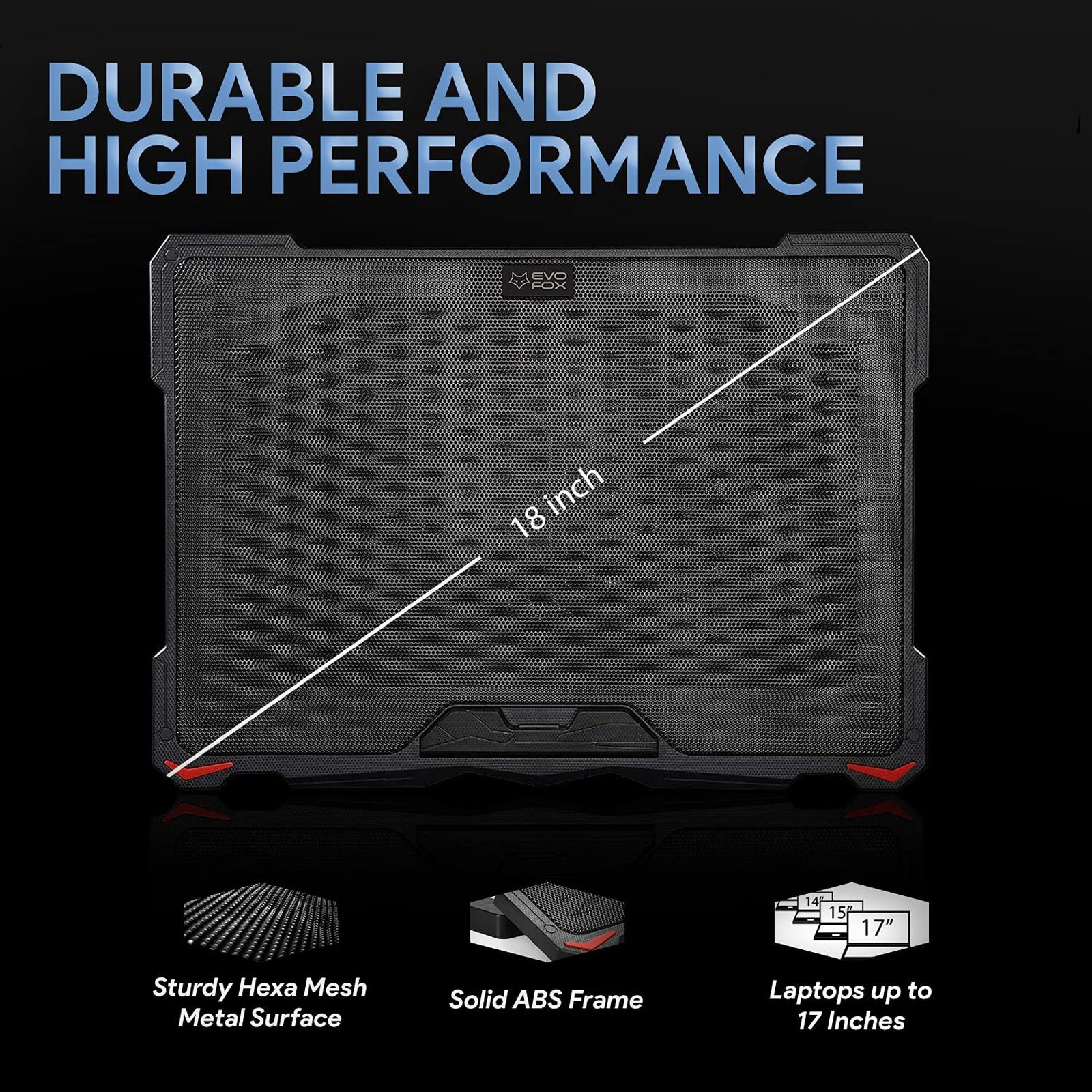 AMKETTE EvoFox Typhoon Stand with Cooling Fan for Laptops upto 17.3 inch (Silent Cooling System, 649BK, Black)_12