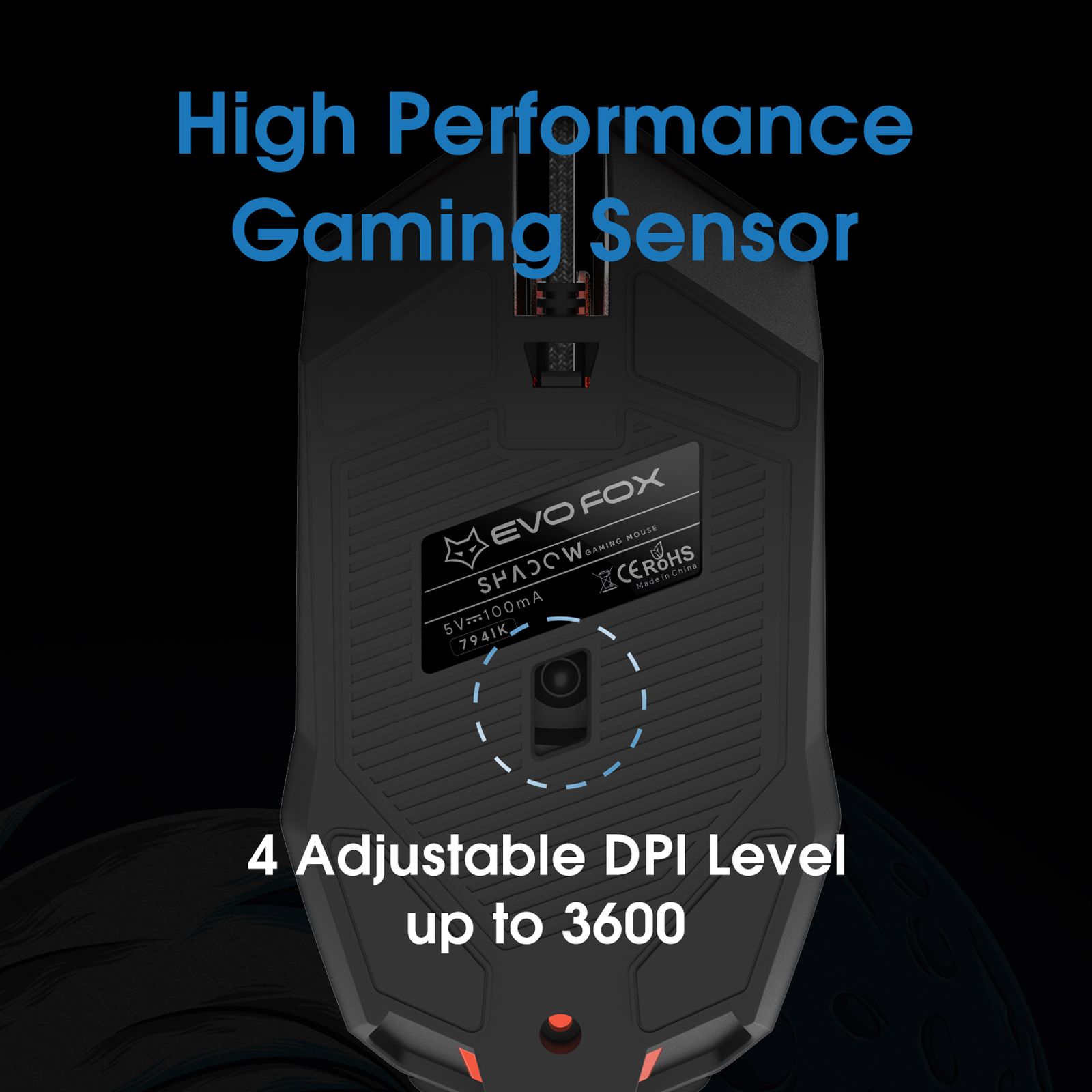 AMKETTE EvoFox Shadow Wired Optical Gaming Mouse (3600 DPI Adjustable, Razor-Sharp Edgy Design, Black)_6