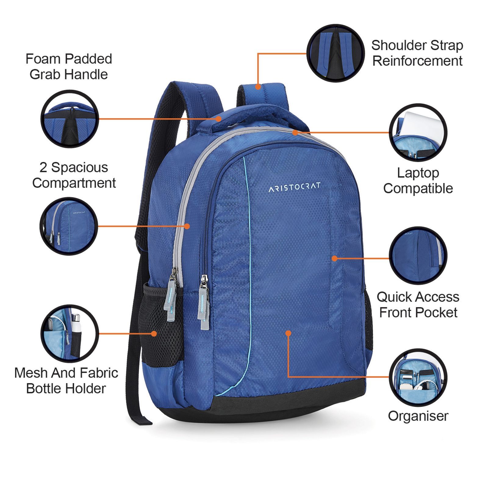 ARISTOCRAT AMP Polyester Laptop Backpack for 17 Inch Laptop (26 L, Foam Padded Grab Handle, Blue)_8
