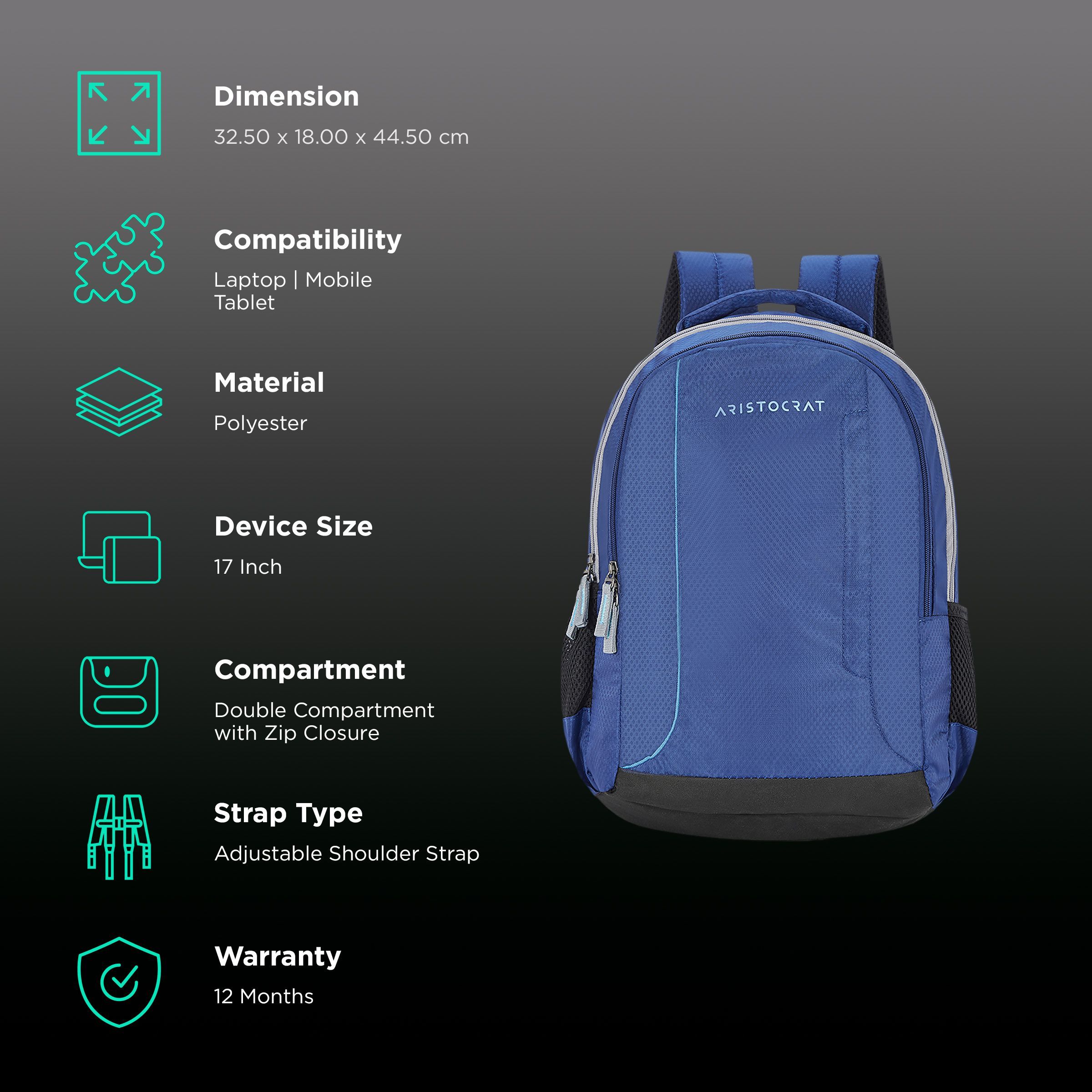 ARISTOCRAT AMP Polyester Laptop Backpack for 17 Inch Laptop (26 L, Foam Padded Grab Handle, Blue)_2