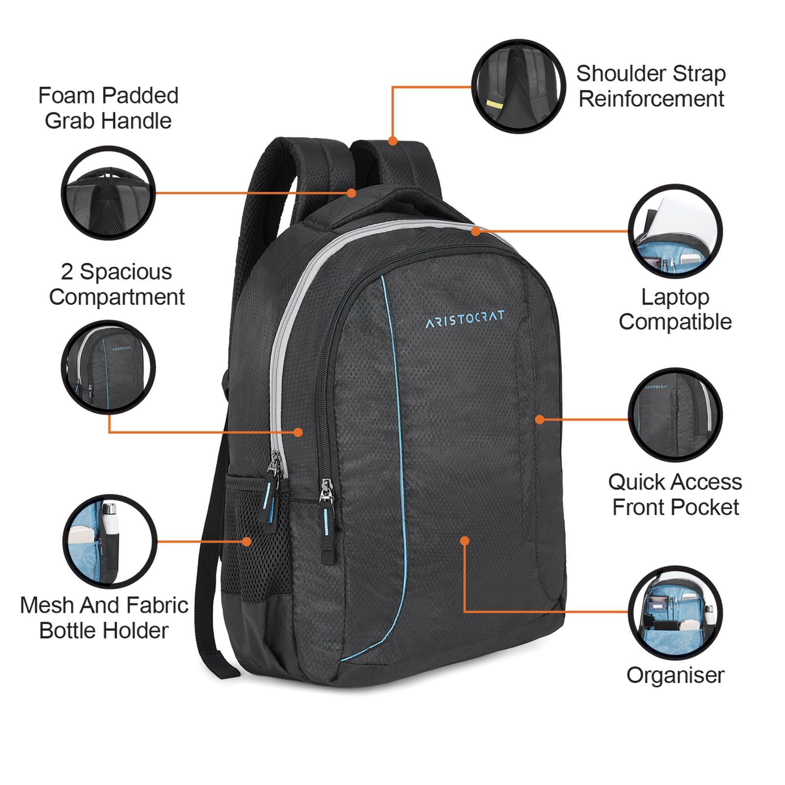ARISTOCRAT AMP Polyester Laptop Backpack for 17 Inch Laptop (26 L, Foam Padded Grab Handle, Black) ARISTOCRAT AMP Polyester Laptop Backpack for 17 Inch Laptop (26 L, Foam Padded Grab Handle, Black)_9