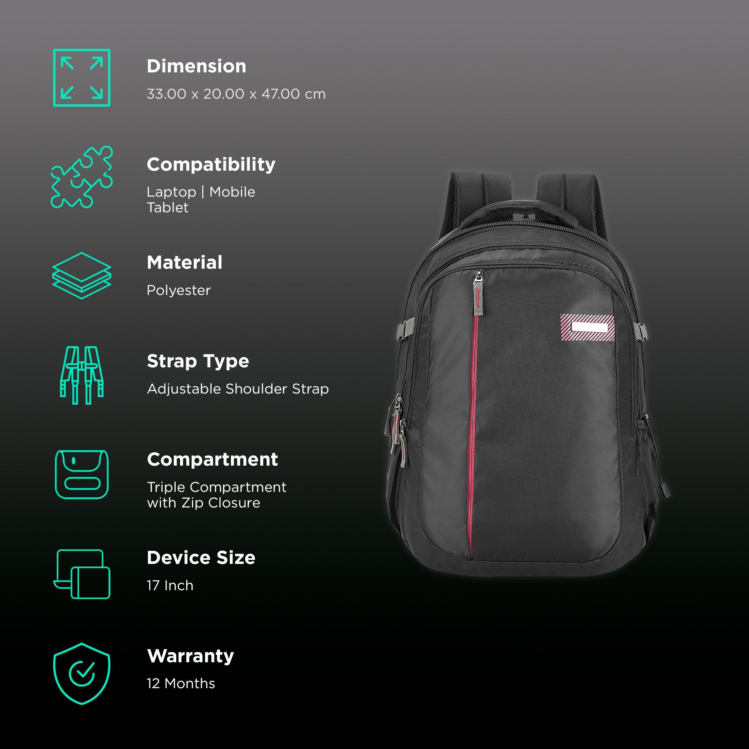 ARISTOCRAT COLIN Polyester Laptop Backpack for 17 Inch Laptop (30 L, Organizer with Key Holder, Black) ARISTOCRAT COLIN Polyester Laptop Backpack for 17 Inch Laptop (30 L, Organizer with Key Holder, Black)_2