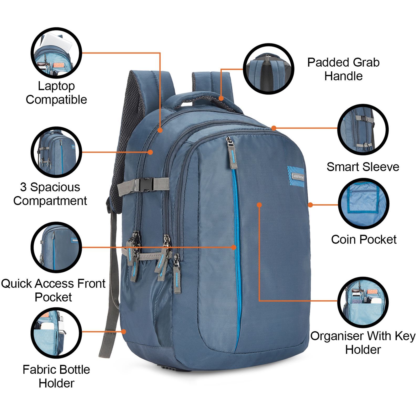 ARISTOCRAT COLIN Polyester Laptop Backpack for 17 Inch Laptop (30 L, Organizer with Key Holder, Navy Blue)_8