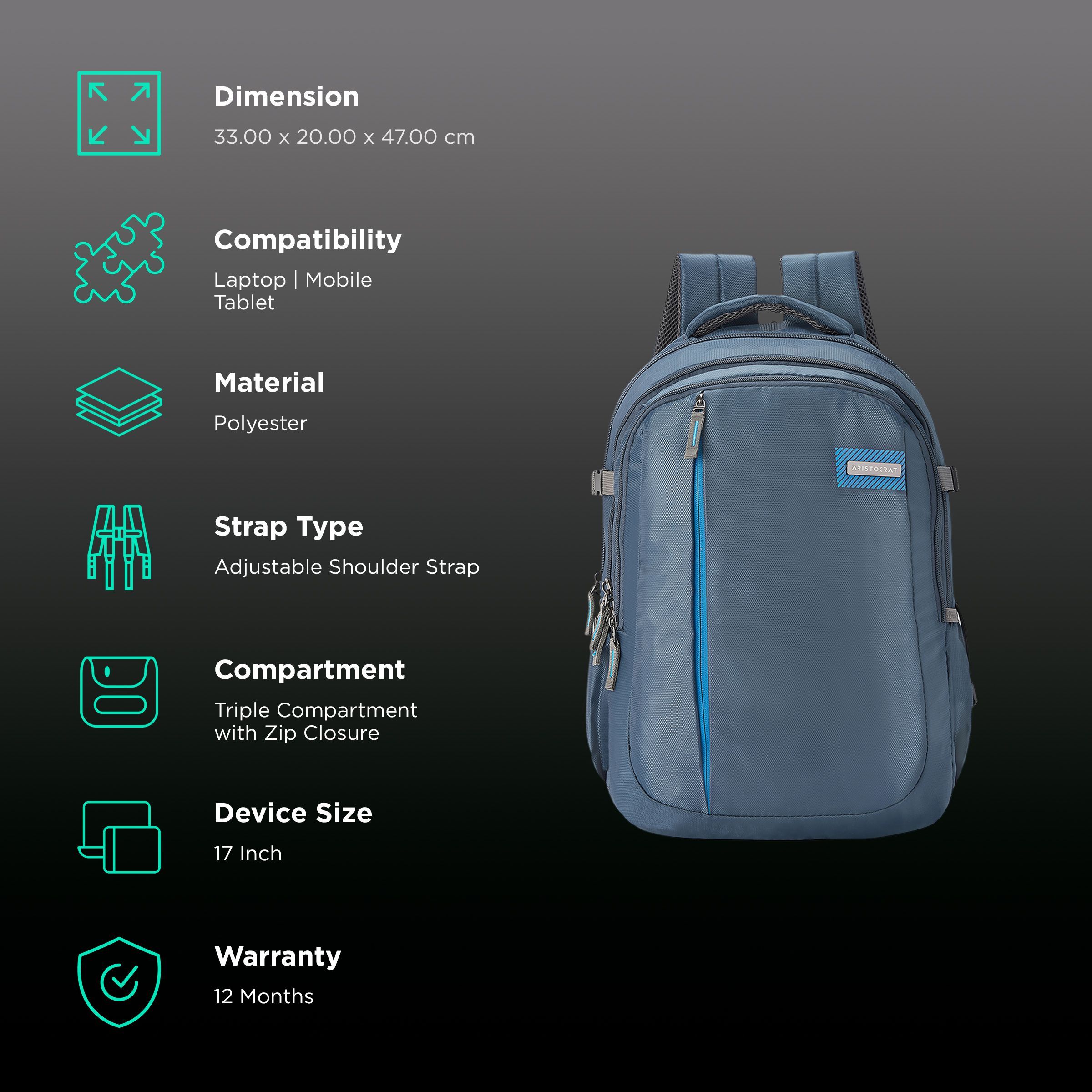 ARISTOCRAT COLIN Polyester Laptop Backpack for 17 Inch Laptop (30 L, Organizer with Key Holder, Navy Blue)_2