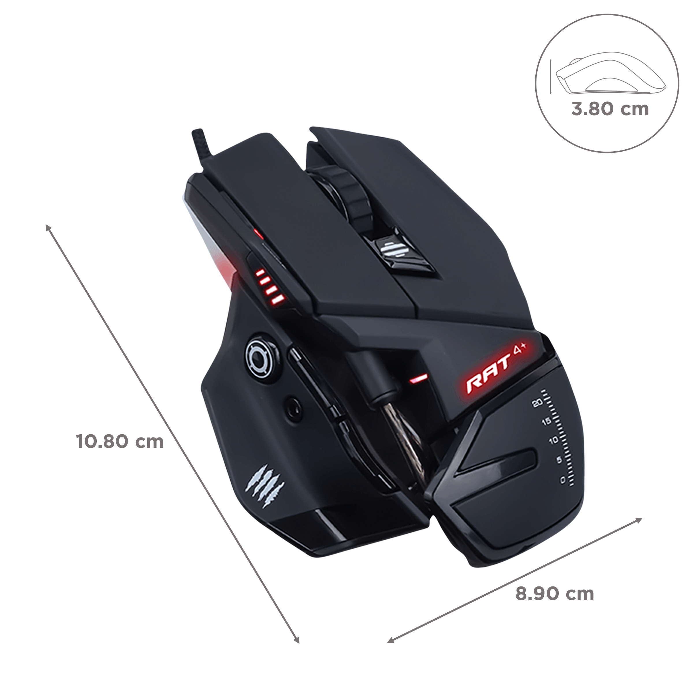 MAD CATZ R.A.T. 4+ Wired Optical Gaming Mouse (7200 DPI Adjustable, Adjustable Palm Rest, Black/White)_3