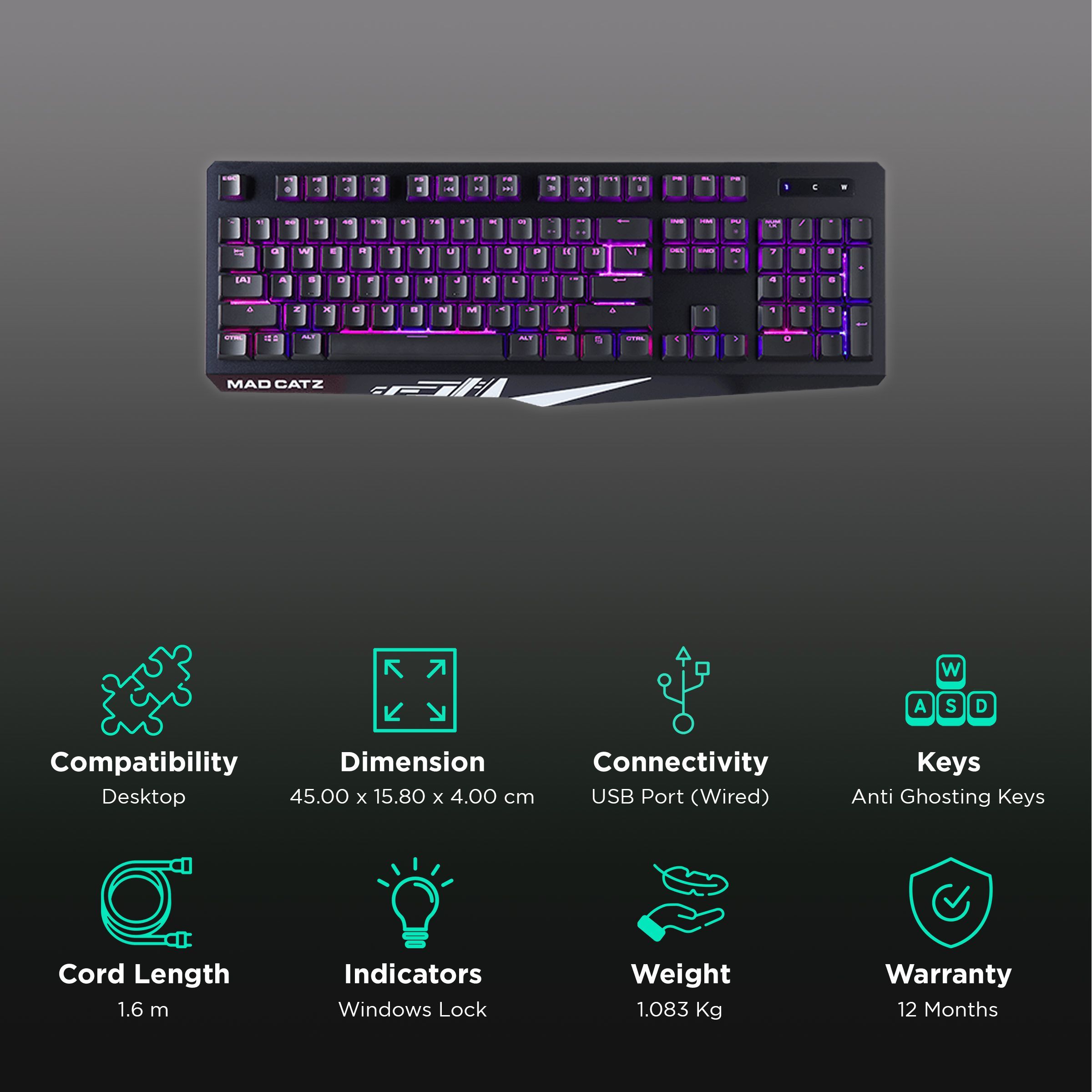 MAD CATZ The Authentic S.T.R.I.K.E. 2 Wired Gaming Keyboard with Backlit Keys (Anti Ghosting Keys, Black) MAD CATZ The Authentic S.T.R.I.K.E. 2 Wired Gaming Keyboard with Backlit Keys (Anti Ghosting Keys, Black)_2