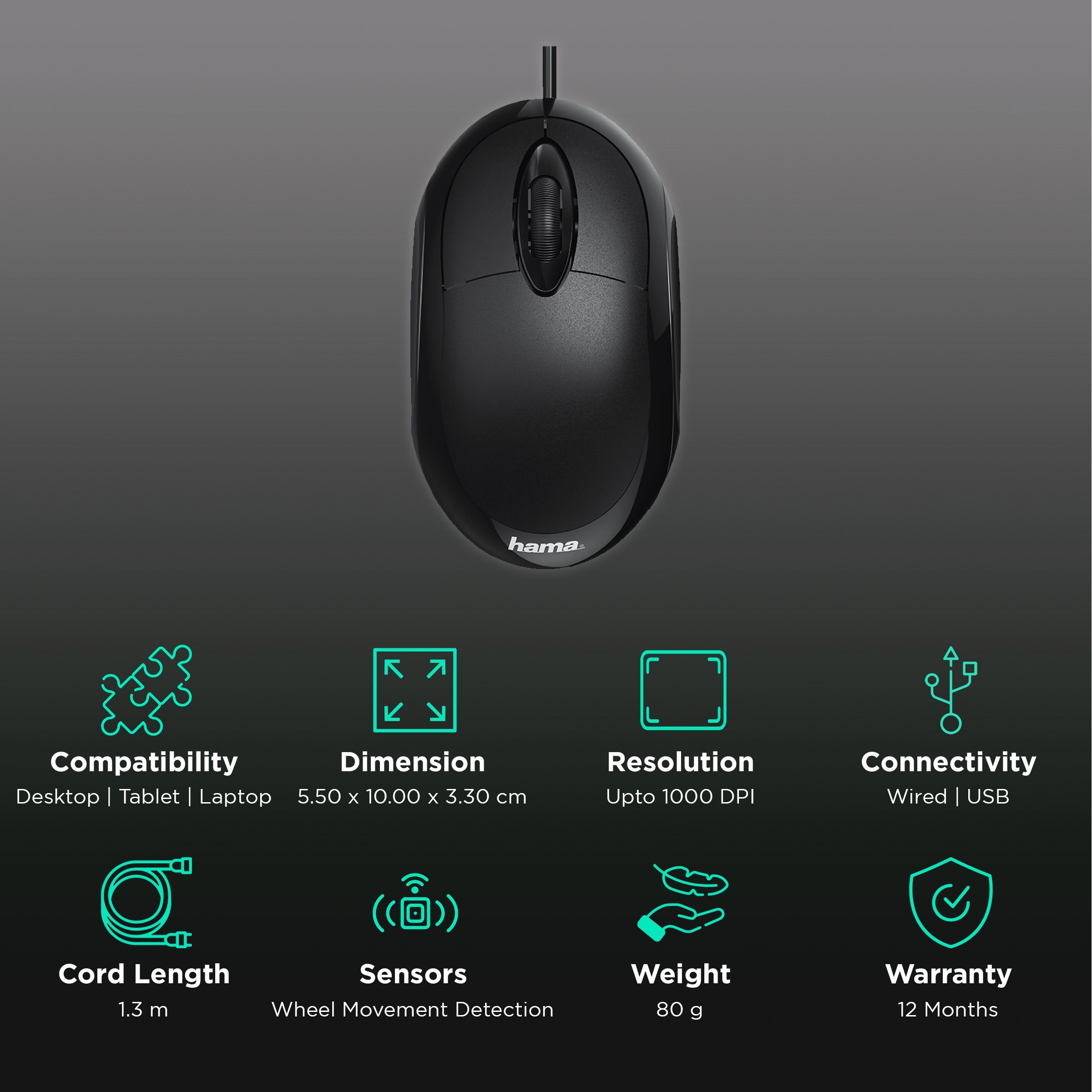 hama MC-100 Wired Optical Mouse (1000 DPI, Super-Precise, Black) hama MC-100 Wired Optical Mouse (1000 DPI, Super-Precise, Black)_2