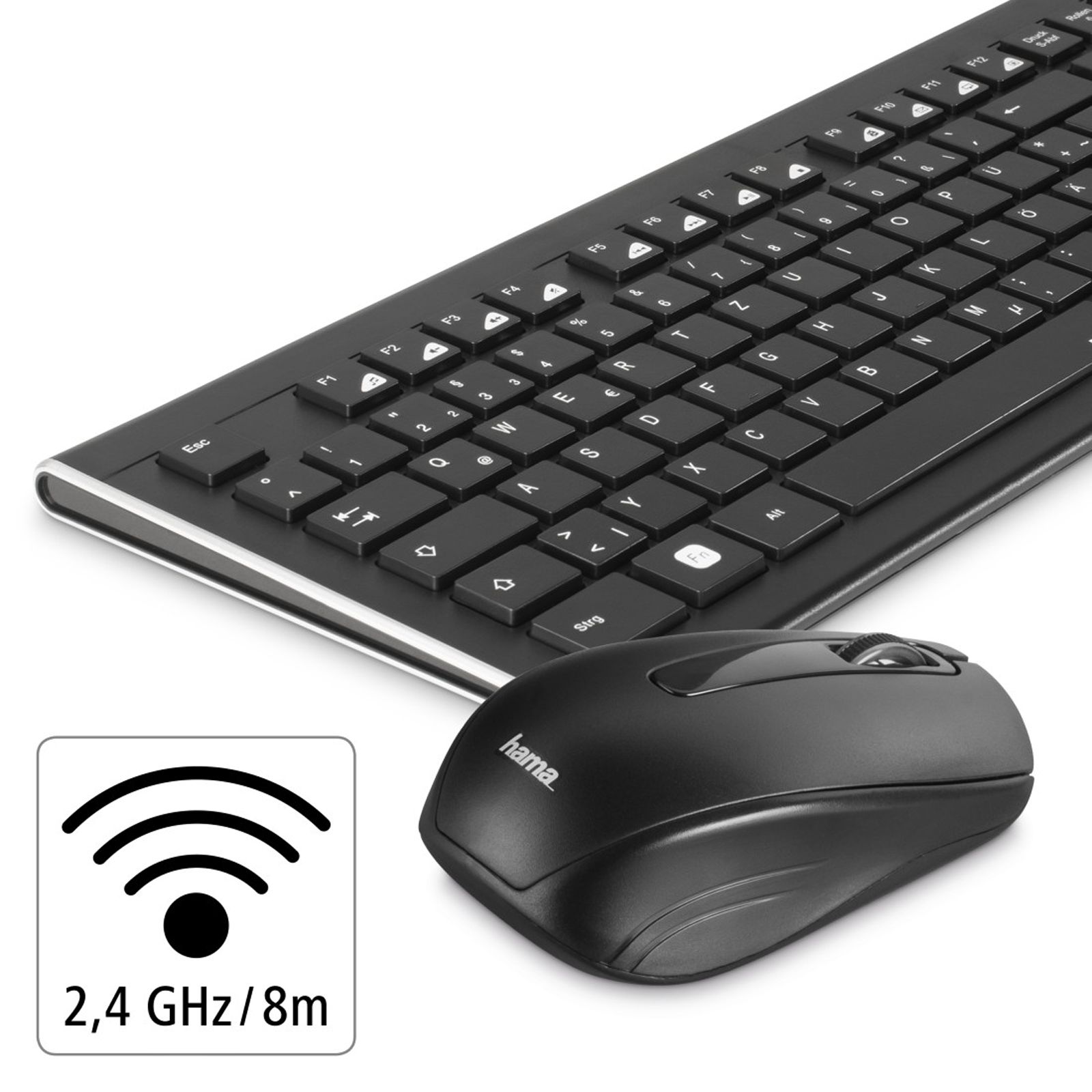 hama Cortino Wireless Keyboard & Mouse Combo (105 Keys, 1600 DPI Adjustable, Adjustable Sensitivity, Black)_8