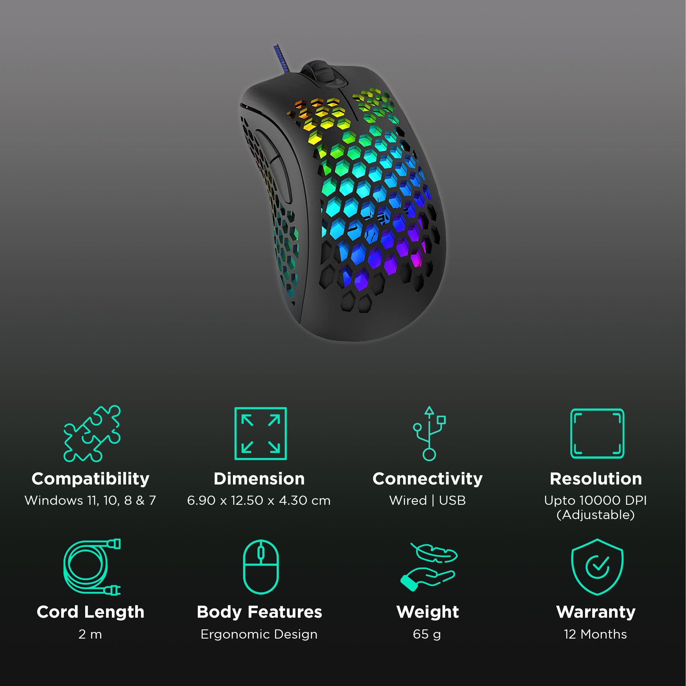 hama Reaper 500 Wired Optical Gaming Mouse (10000 DPI Adjustable, Ergonomic Design, Black)_2