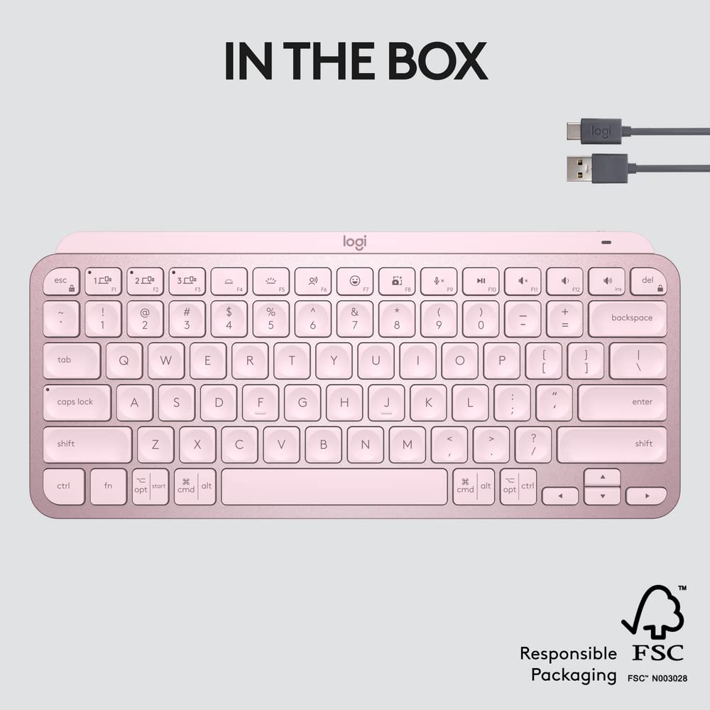 logitech MX Keys Mini Rechargeable Bluetooth Wireless Keyboard with Multi Device Connectivity (Ambient Light Sensors, Rose) logitech MX Keys Mini Rechargeable Bluetooth Wireless Keyboard with Multi Device Connectivity (Ambient Light Sensors, Rose)_18