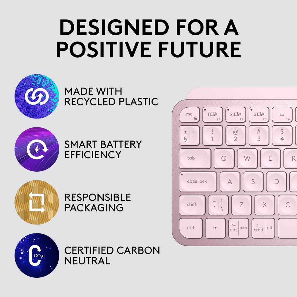 logitech MX Keys Mini Rechargeable Bluetooth Wireless Keyboard with Multi Device Connectivity (Ambient Light Sensors, Rose) logitech MX Keys Mini Rechargeable Bluetooth Wireless Keyboard with Multi Device Connectivity (Ambient Light Sensors, Rose)_8