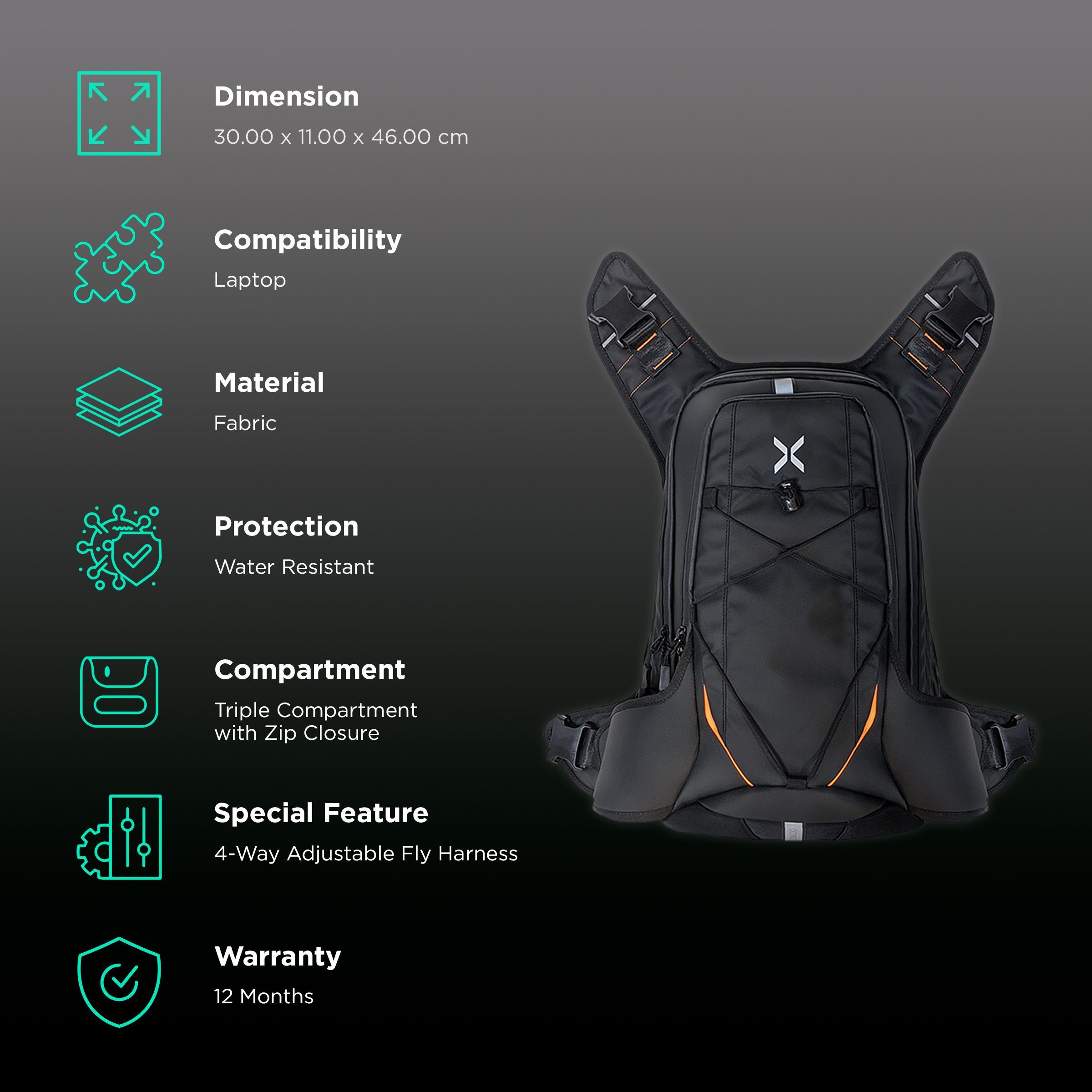 Carbonado X14 Fabric Laptop Backpack for 14 Inch Laptop (Water Resistant, Tangerine)_2