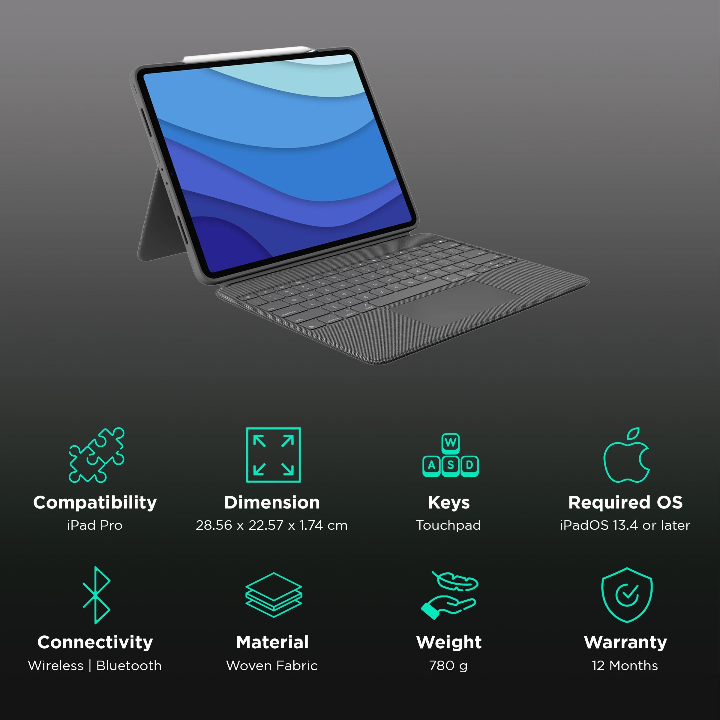 logitech Combo Touch Bluetooth Detachable Keyboard for Apple iPad Pro 12.9 Inch (5th & 6th Gen) with Touchpad (Adjustable Kickstand, Oxford Grey) logitech Combo Touch Bluetooth Detachable Keyboard for Apple iPad Pro 12.9 Inch (5th & 6th Gen) with Touchpad (Adjustable Kickstand, Oxford Grey)_3