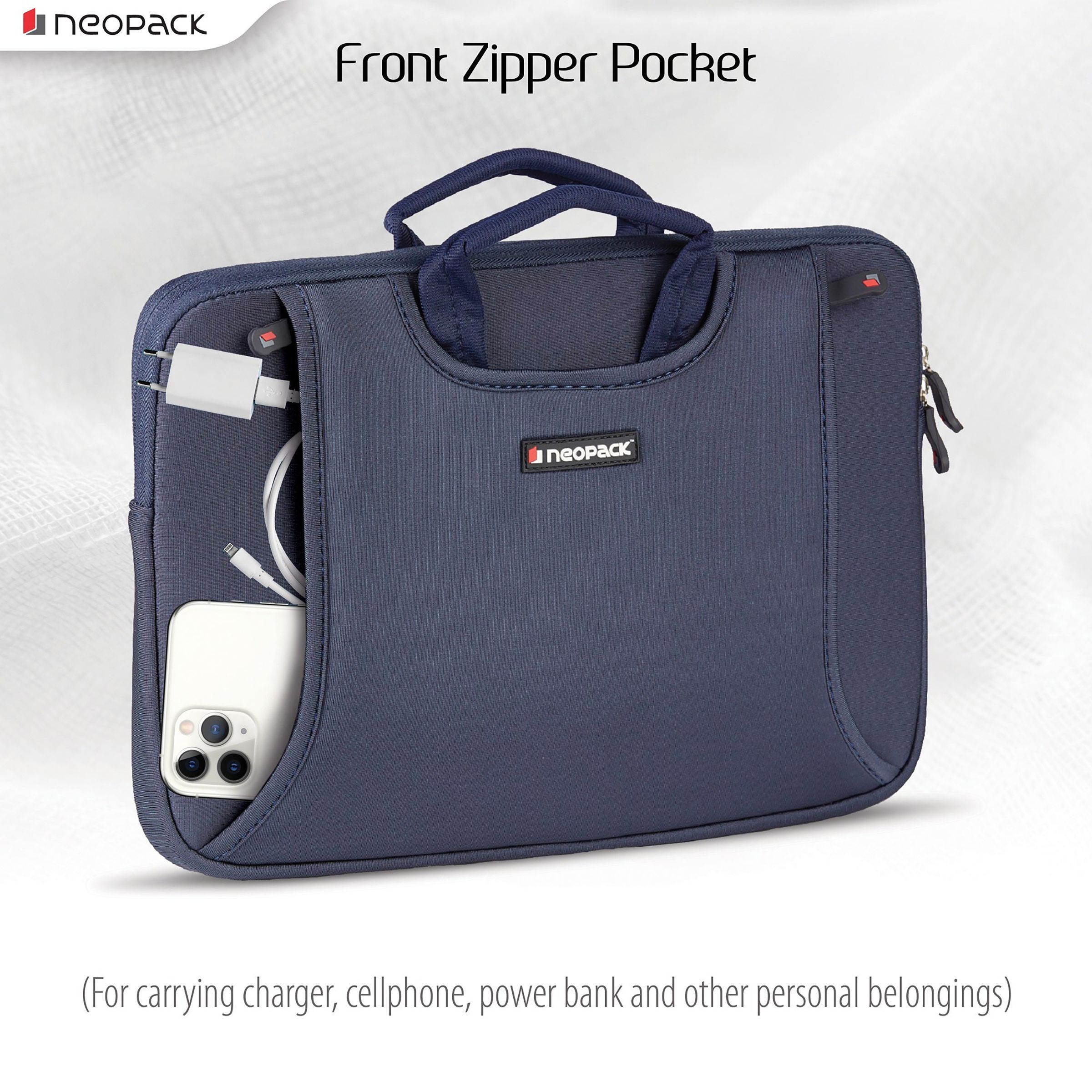 neopack Lycra Fabric, Neoprene Laptop Sleeve for 13.3 & 14.2 Inch Laptop (Water Resistant, Navy Blue)_5