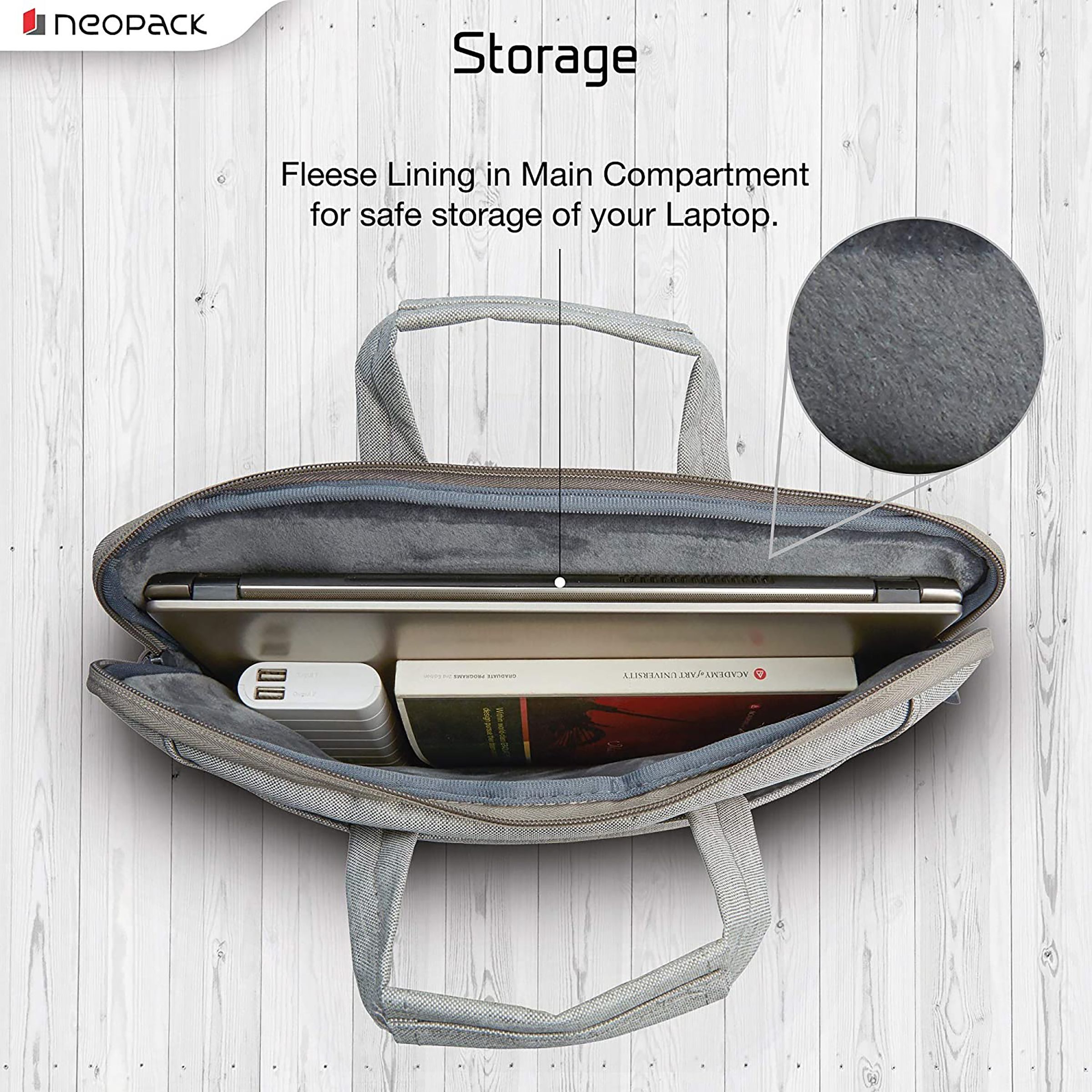 neopack Svelte Nylon, Fabric Laptop Sling Bag for 13.3 & 14.2 Inch Laptop (Lightweight, Stone Grey)_8