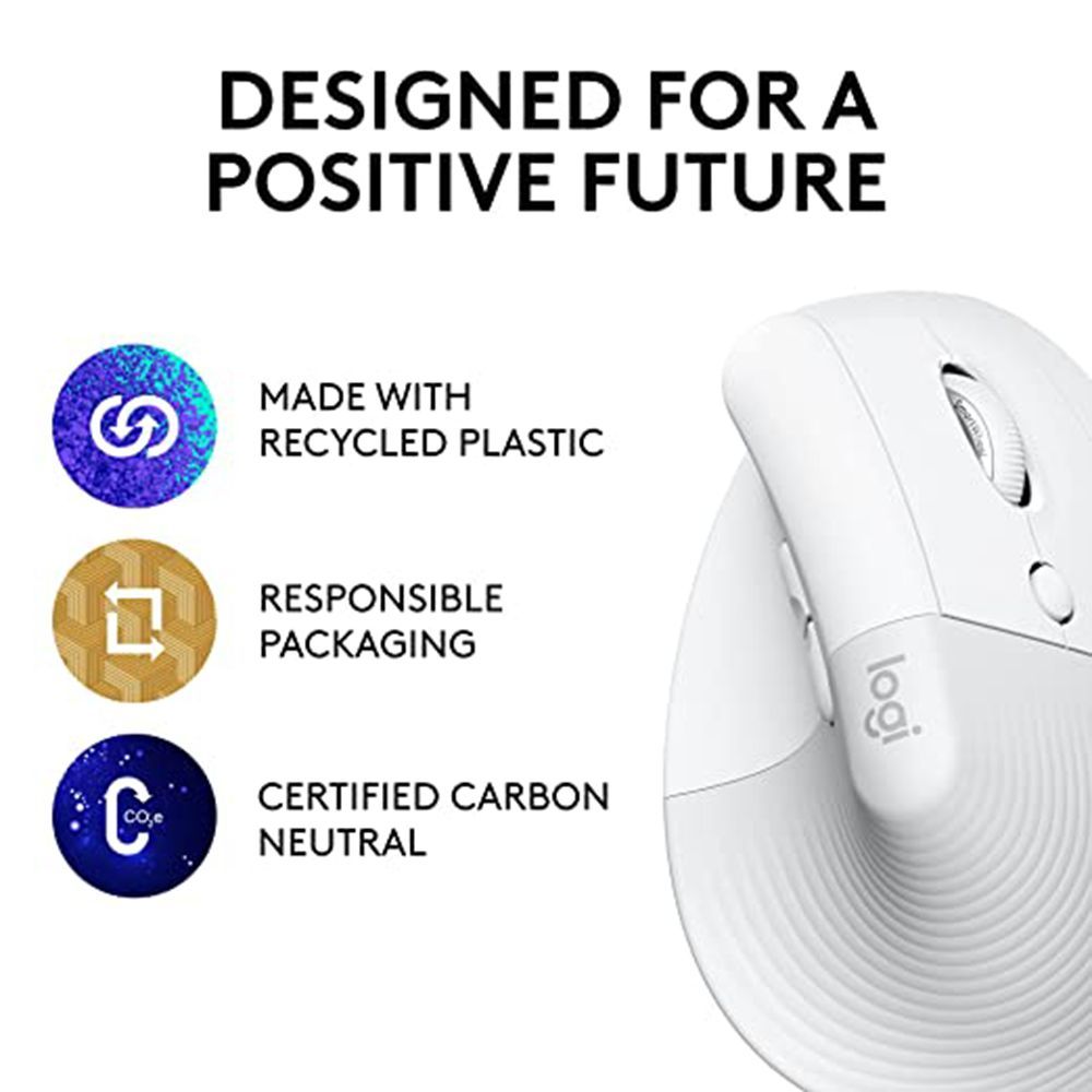 logitech Lift Wireless Optical Vertical Mouse with Thumb Rest (4000 DPI Adjustable, Whisper Quiet Clicks, Off White)_8