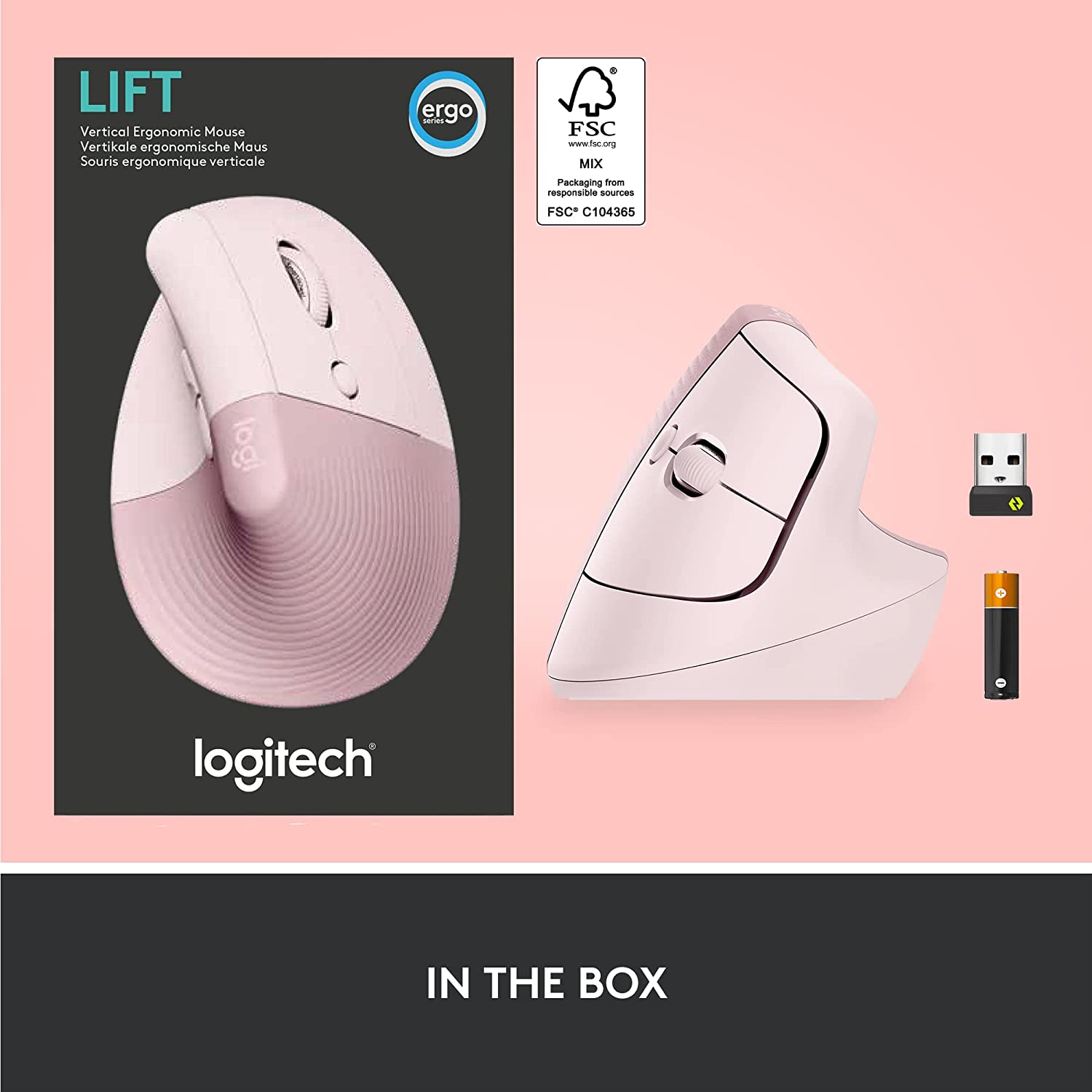 logitech Lift Wireless Optical Vertical Mouse with Thumb Rest (4000 DPI Adjustable, Whisper Quiet Clicks, Rose)_14