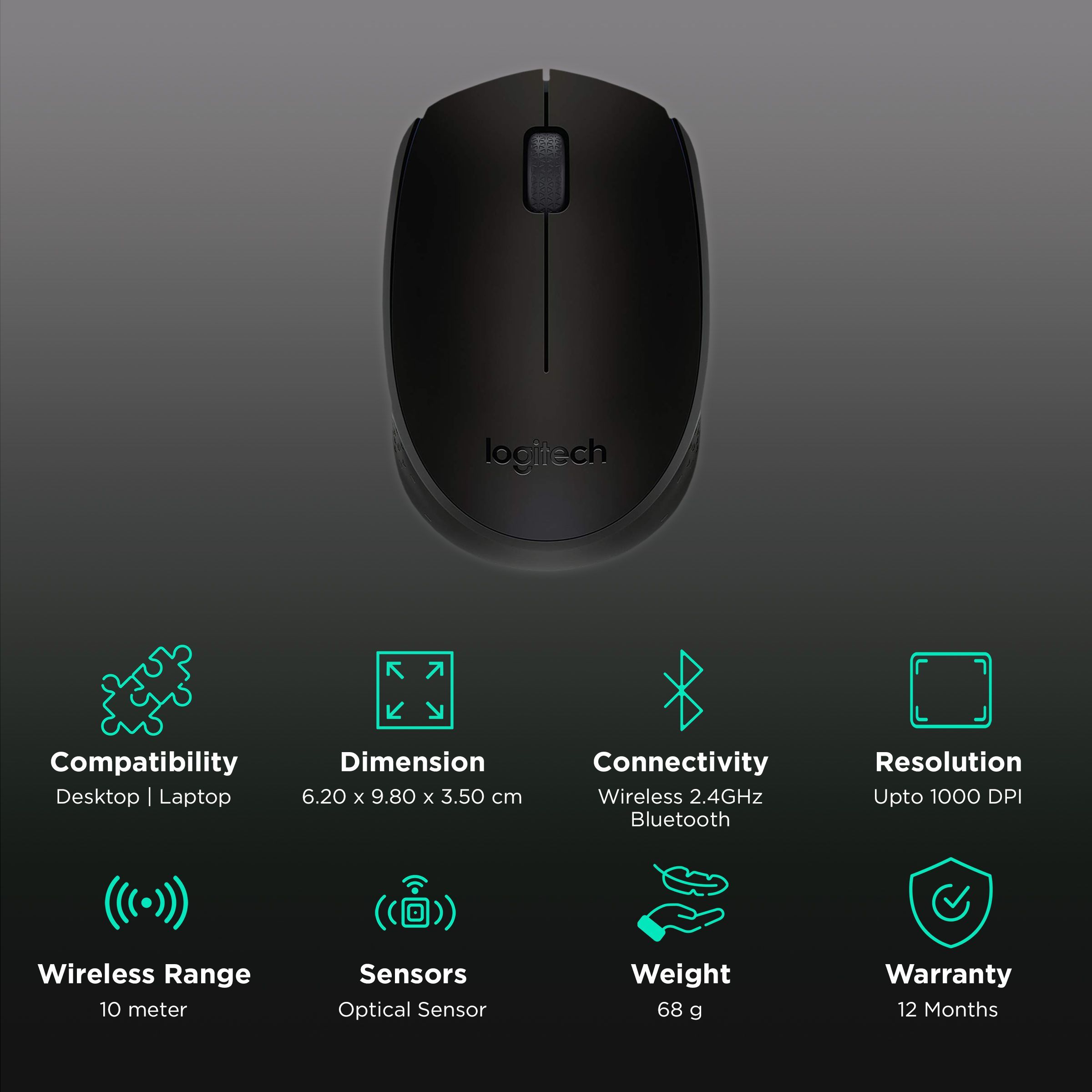 logitech B170 Wireless Optical Performance Mouse (1000 DPI, Plug & Play, Black) logitech B170 Wireless Optical Performance Mouse (1000 DPI, Plug & Play, Black)_2