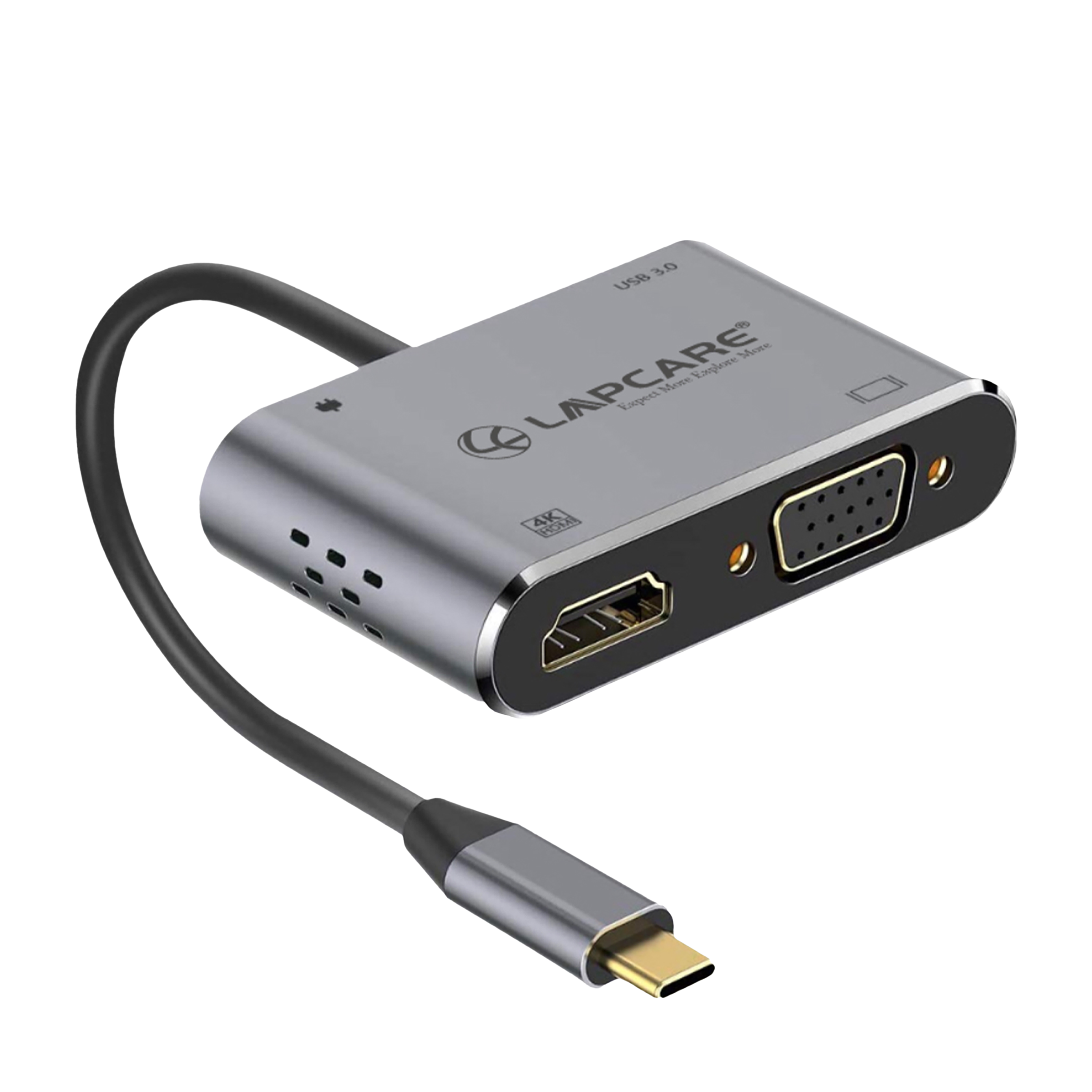 LAPCARE Lap-C 4-in-1 USB Type C to HDMI, VGA Port, USB 3.0 Type A, USB Type C Docking Station (Instant Expansion, Black) LAPCARE Lap-C 4-in-1 USB Type C to HDMI, VGA Port, USB 3.0 Type A, USB Type C Docking Station (Instant Expansion, Black)_1