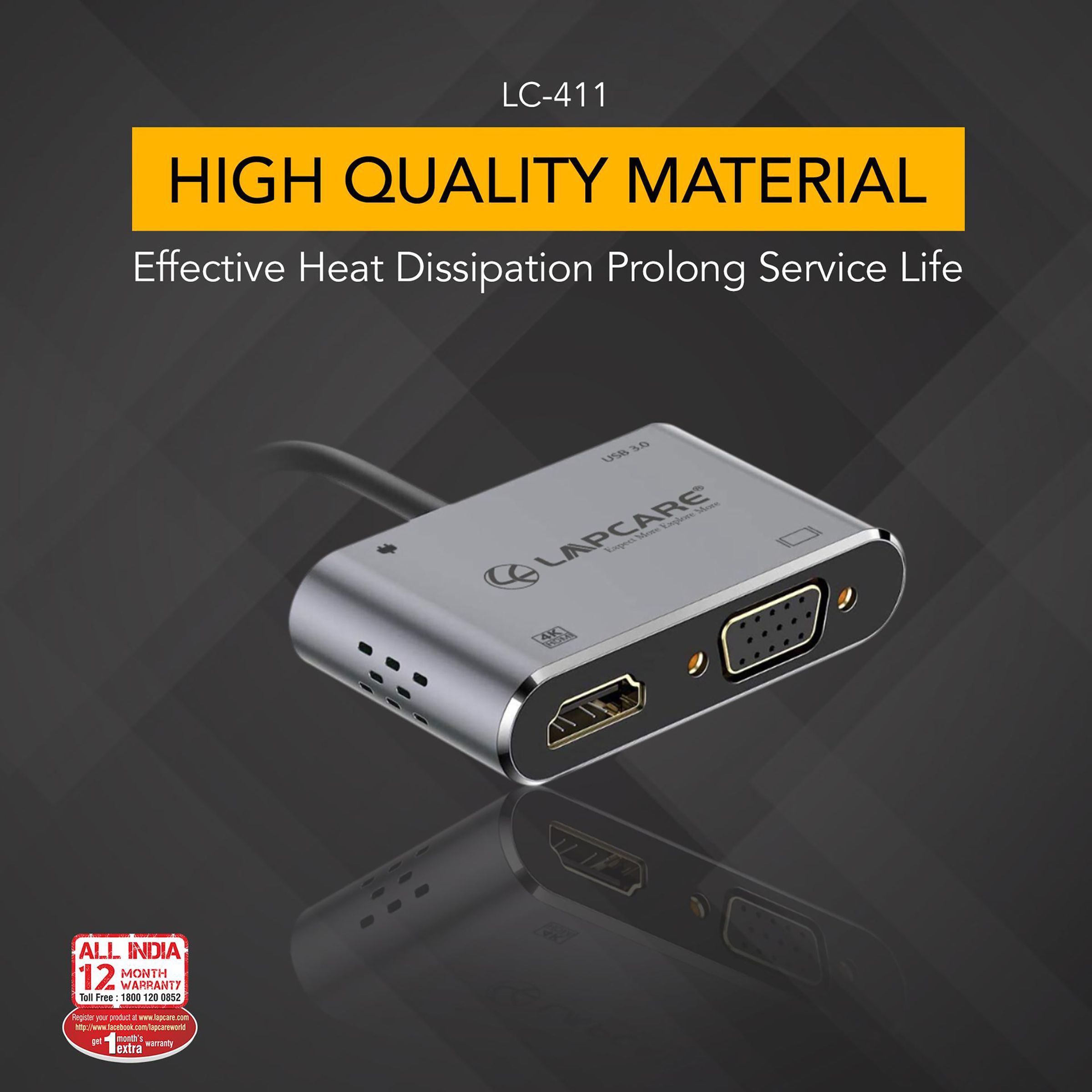 LAPCARE Lap-C 4-in-1 USB Type C to HDMI, VGA Port, USB 3.0 Type A, USB Type C Docking Station (Instant Expansion, Black) LAPCARE Lap-C 4-in-1 USB Type C to HDMI, VGA Port, USB 3.0 Type A, USB Type C Docking Station (Instant Expansion, Black)_11