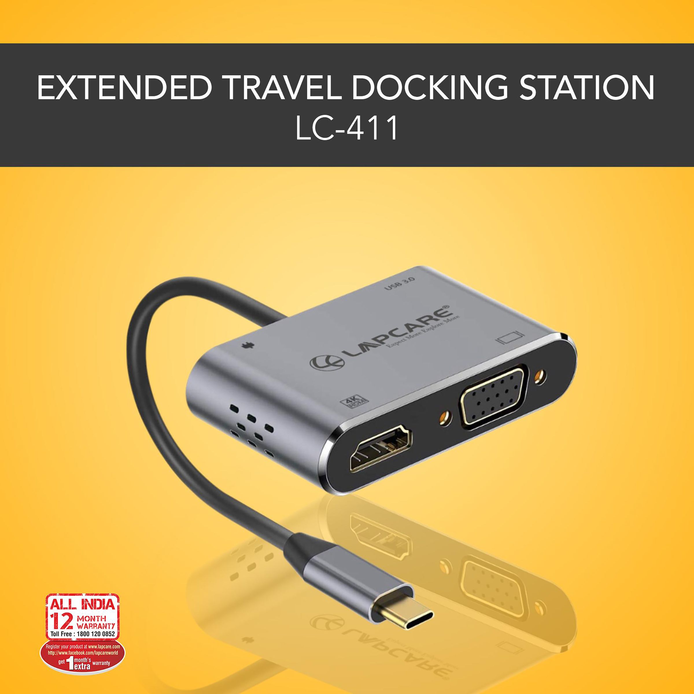 LAPCARE Lap-C 4-in-1 USB Type C to HDMI, VGA Port, USB 3.0 Type A, USB Type C Docking Station (Instant Expansion, Black) LAPCARE Lap-C 4-in-1 USB Type C to HDMI, VGA Port, USB 3.0 Type A, USB Type C Docking Station (Instant Expansion, Black)_13