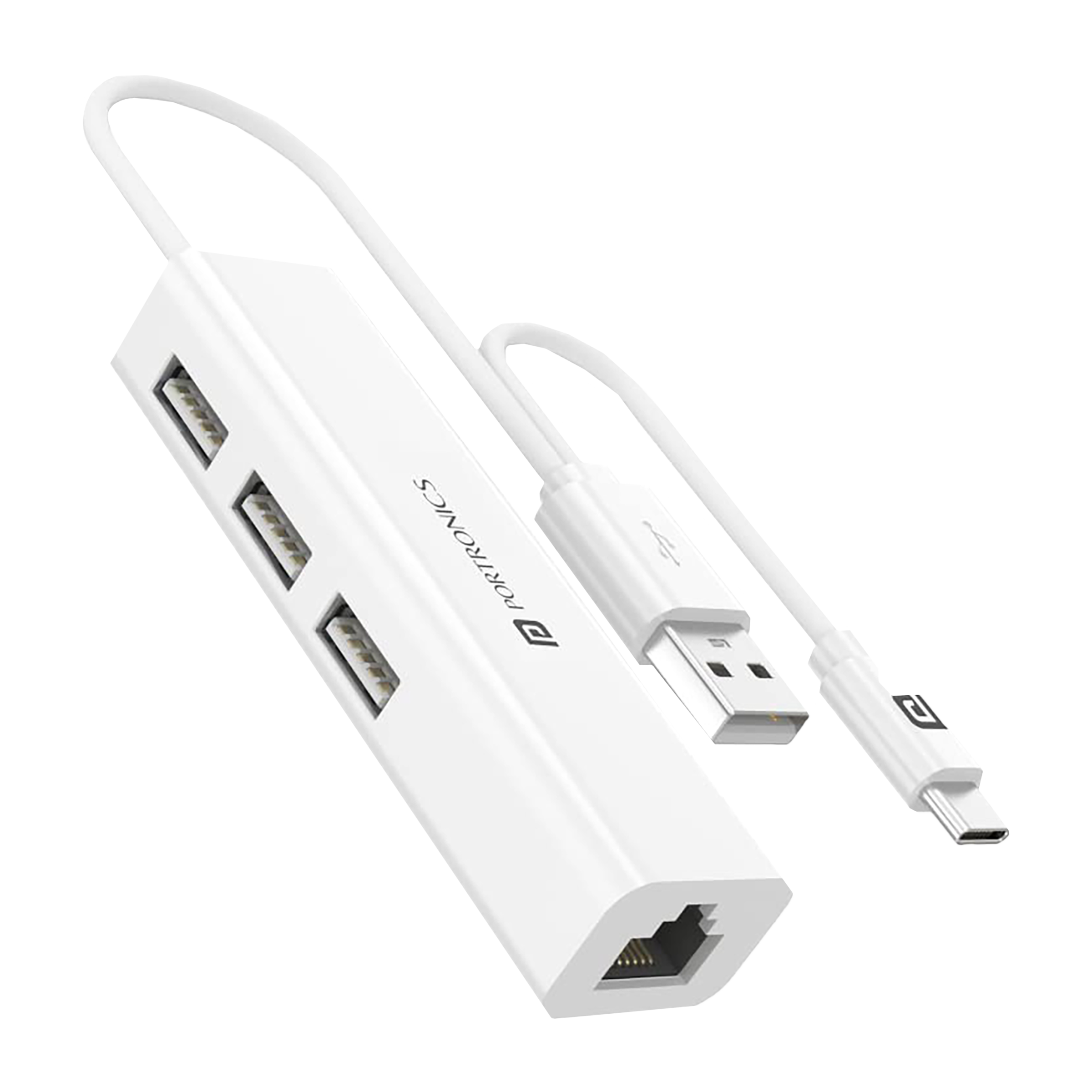 PORTRONICS Mport 60 4-in-2 USB 2.0 Type A, USB 2.0 Type C to USB 2.0 Type A, RJ45 USB Hub (Universal Connectivity, White) PORTRONICS Mport 60 4-in-2 USB 2.0 Type A, USB 2.0 Type C to USB 2.0 Type A, RJ45 USB Hub (Universal Connectivity, White)_1