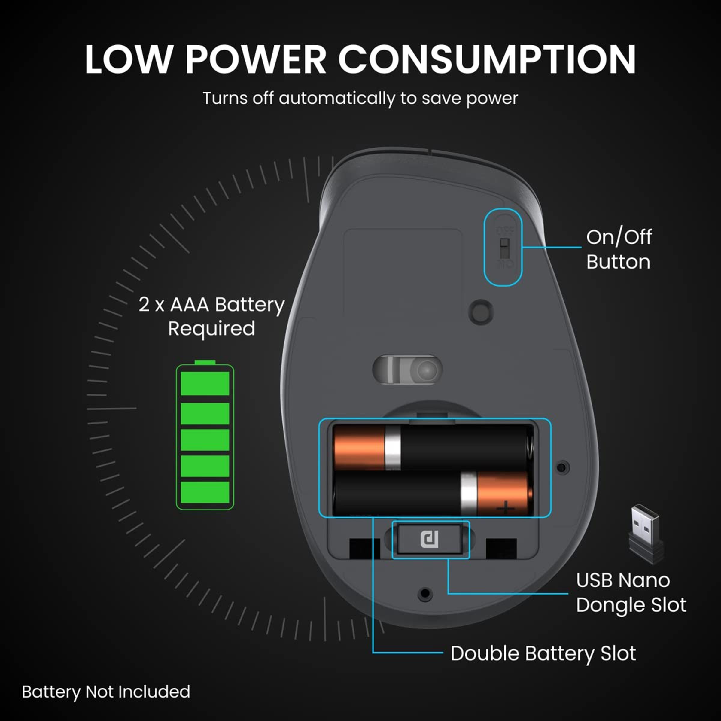 PORTRONICS Toad 24 Wireless Optical Mouse (1600 DPI Adjustable, Ergonomic Design, Black) PORTRONICS Toad 24 Wireless Optical Mouse (1600 DPI Adjustable, Ergonomic Design, Black)_9