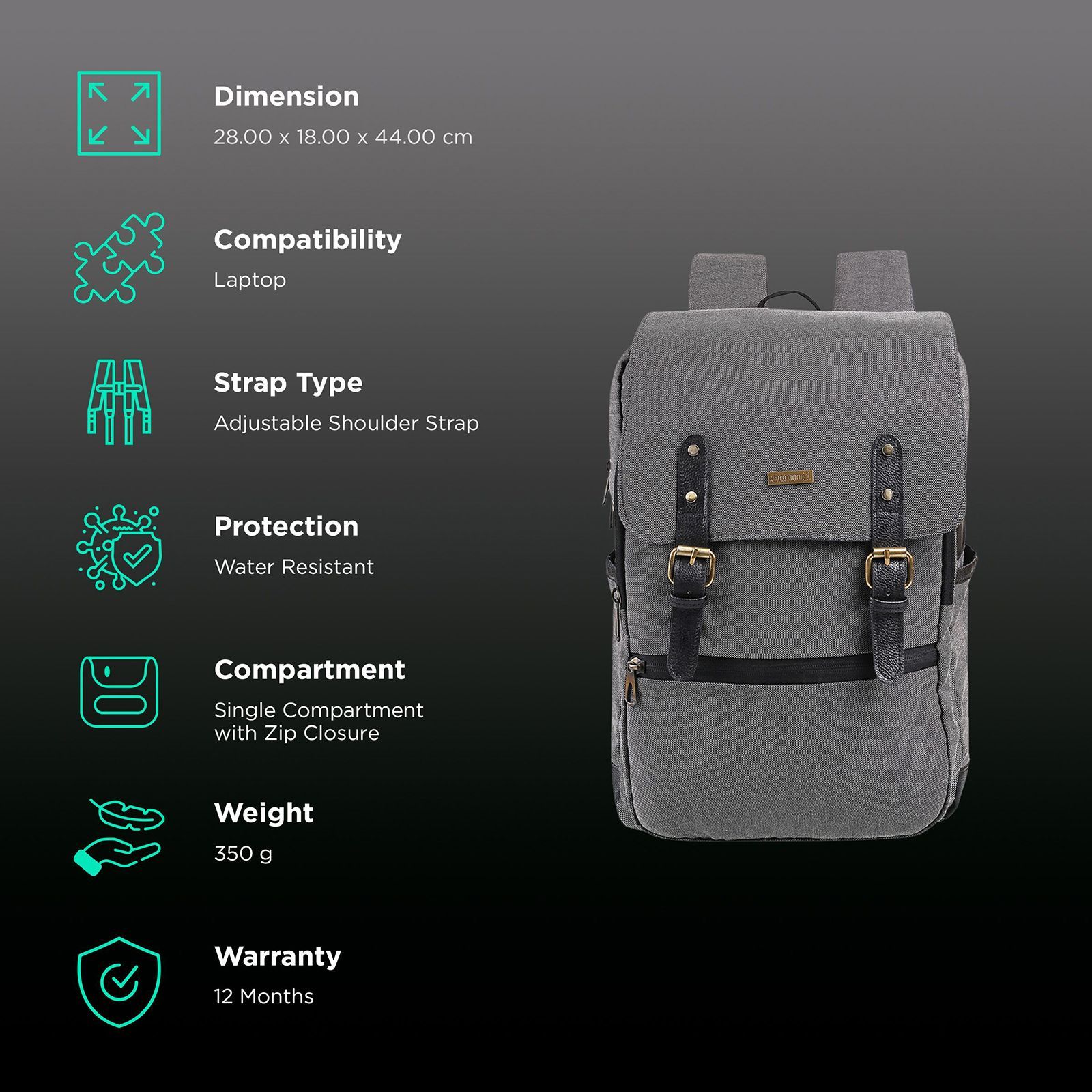 Croma Backpack (Water Resistant, Grey)_2