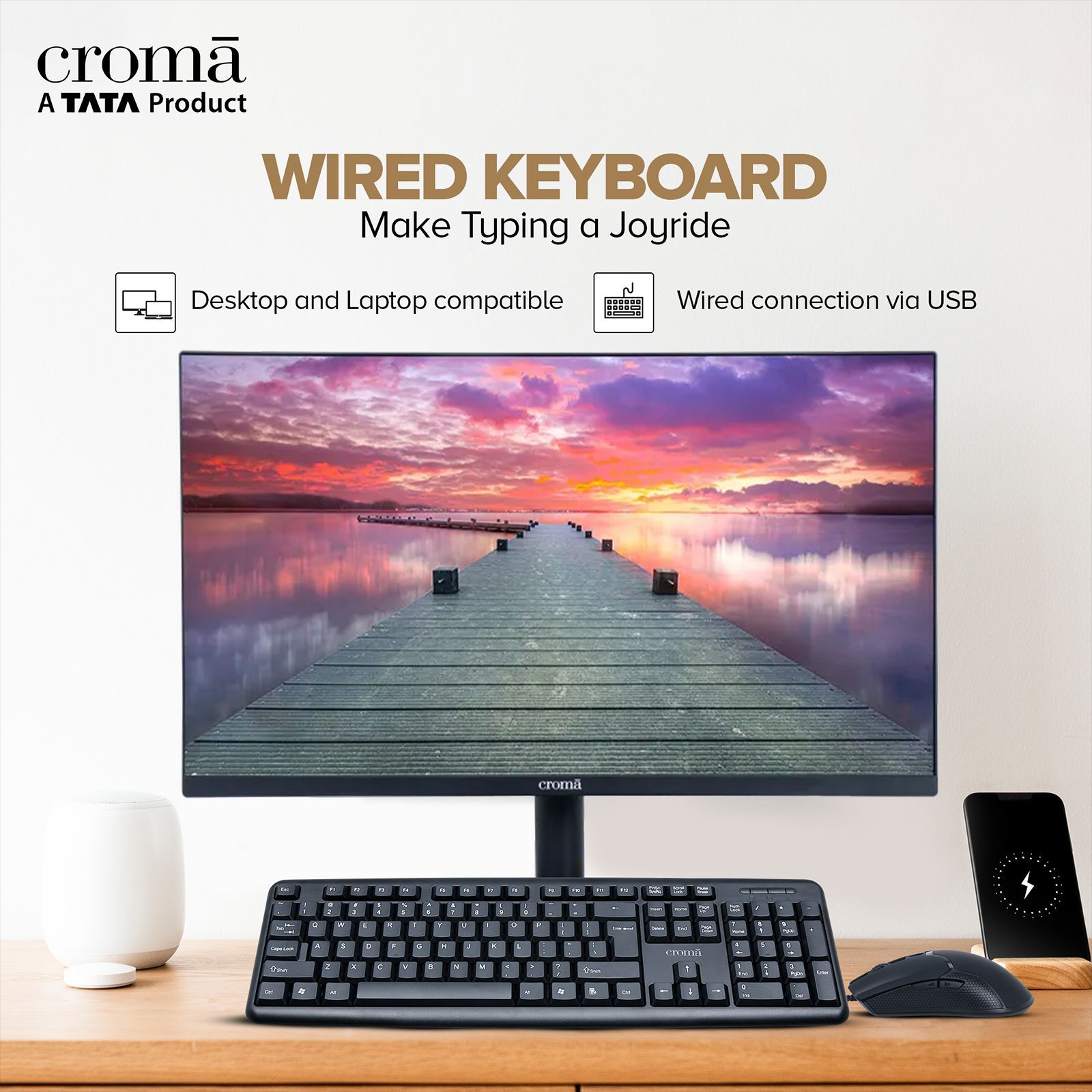 Croma Wired Keyboard with Silent Keys (Robust Design, Black)_9
