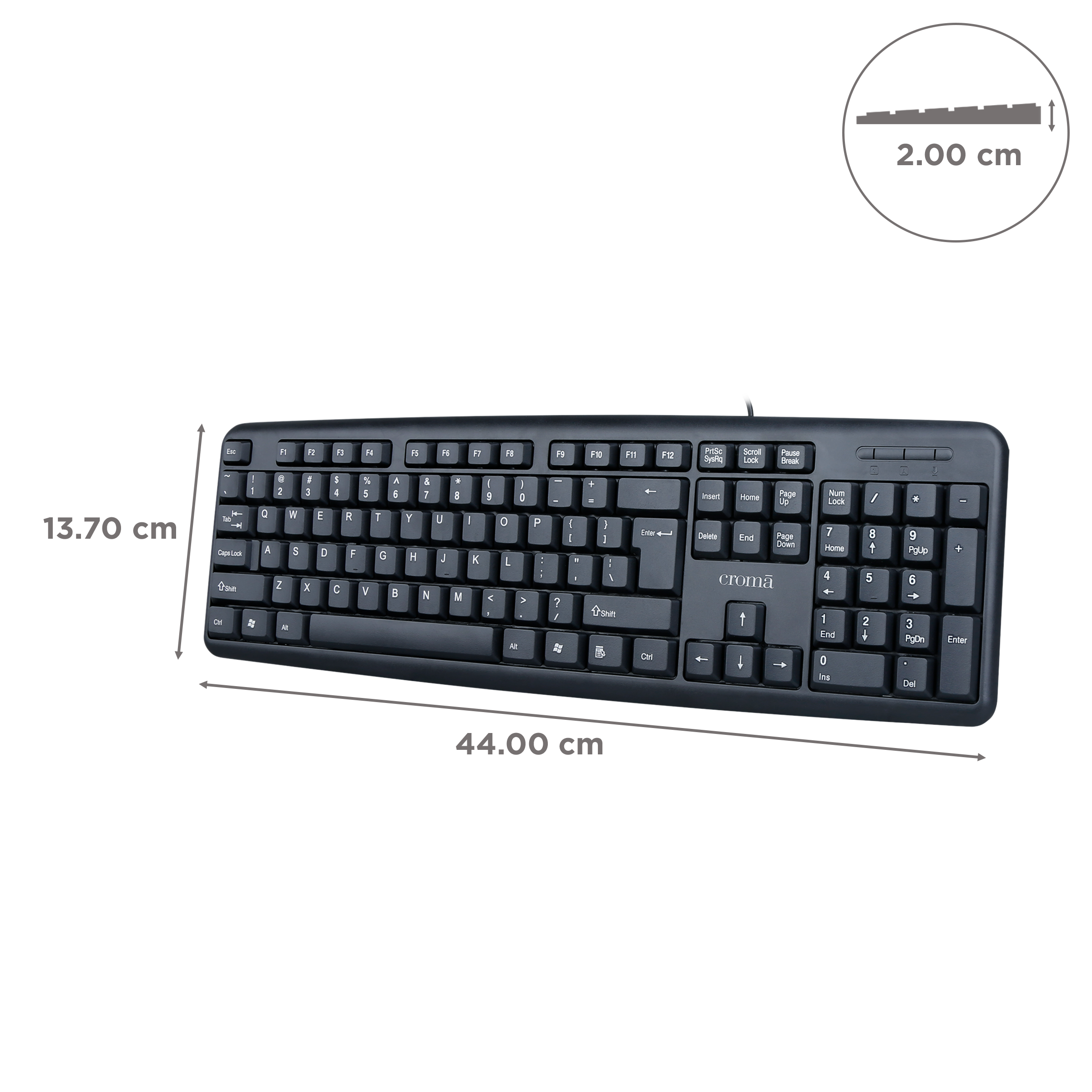 Croma Wired Keyboard with Silent Keys (Robust Design, Black)_3