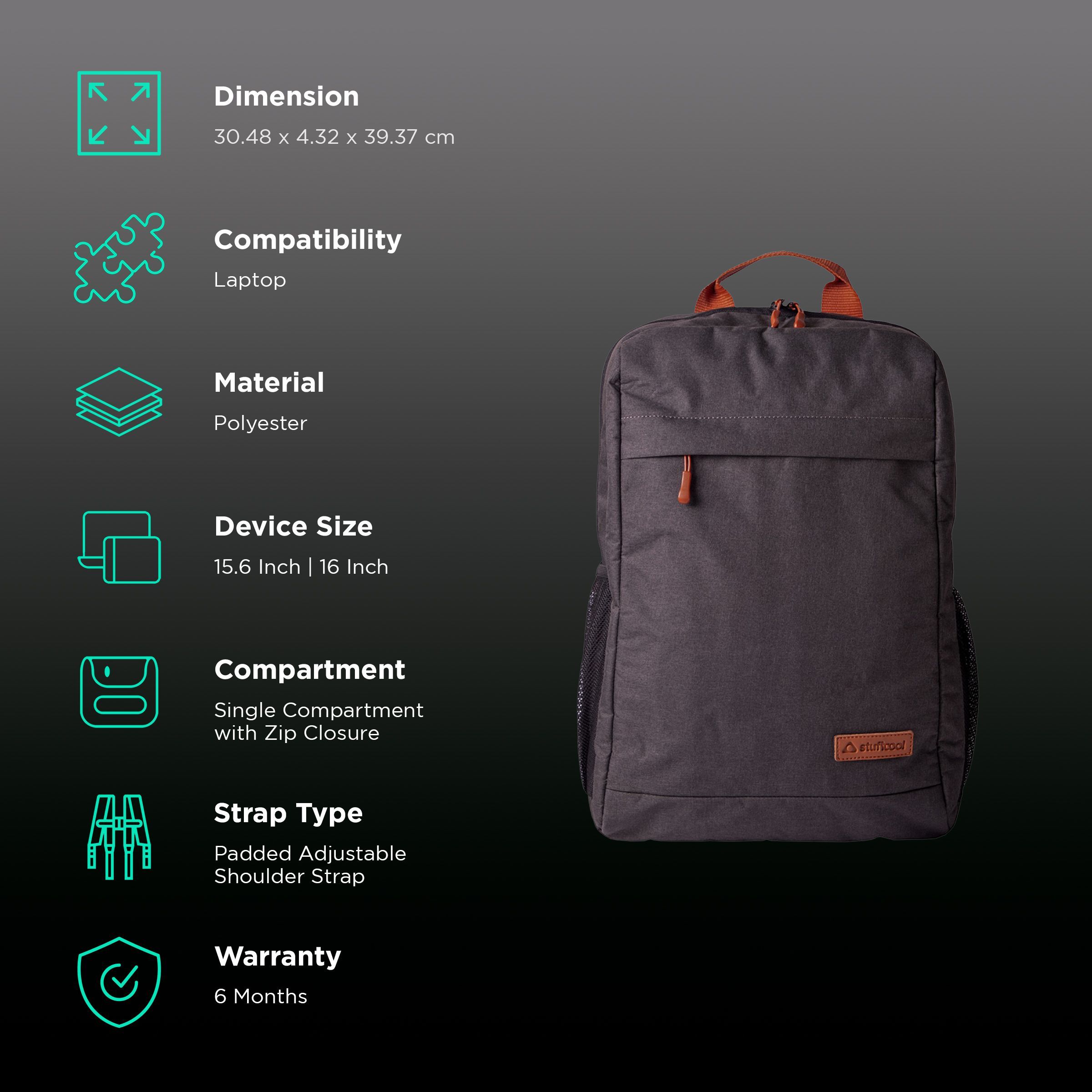 stuffcool Magnus Polyester Laptop Backpack for 15.6 & 16 Inch Laptop (20 L, Lightweight & Comfortable, Grey)_2