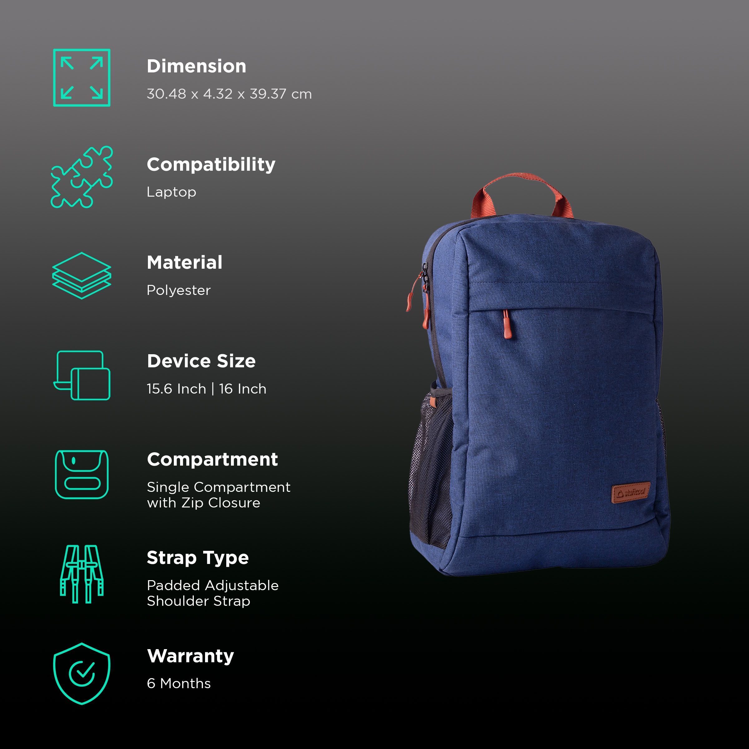 stuffcool Magnus Polyester Laptop Backpack for 15.6 & 16 Inch Laptop (20 L, Lightweight & Comfortable, Blue)_2