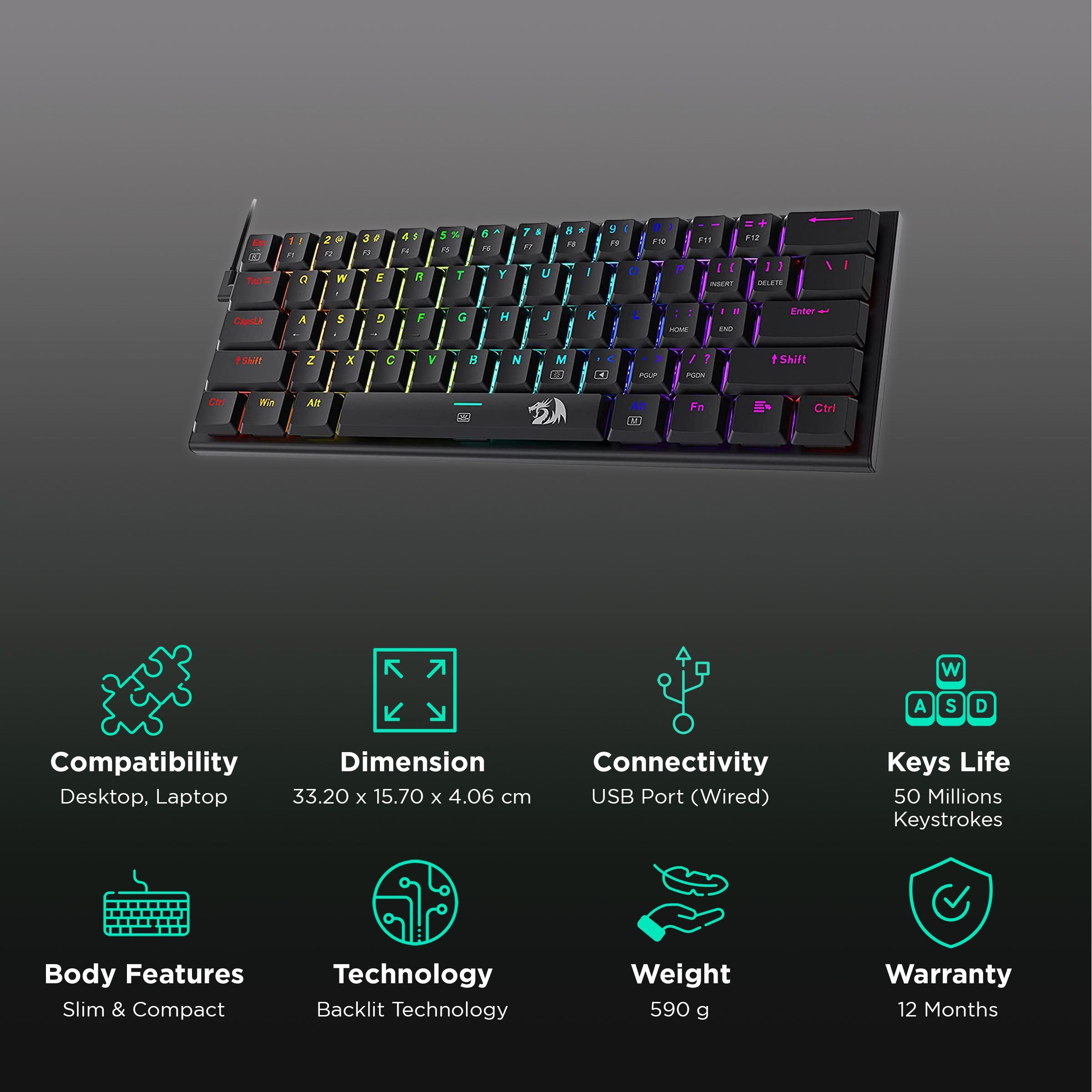 REDRAGON Anivia K614 Wired Gaming Keyboard (RGB Backlight Red Switch, Black)_2