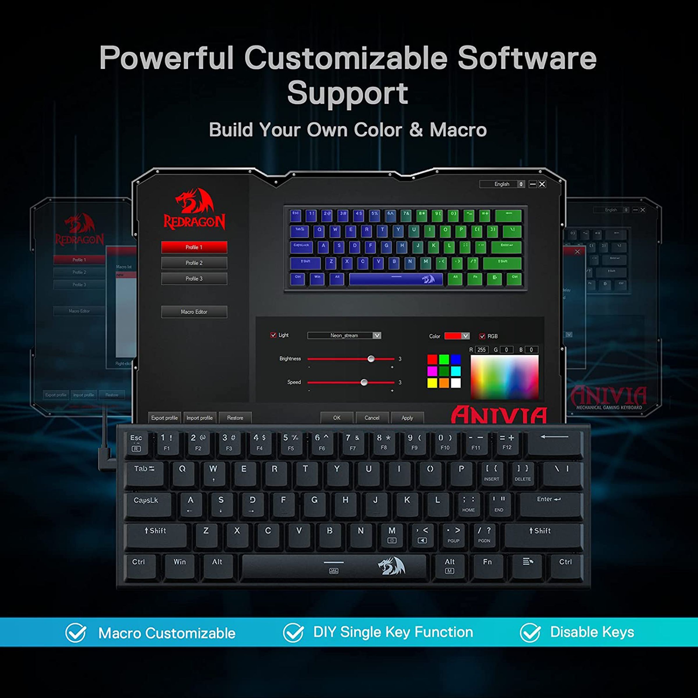 REDRAGON Anivia K614 Wired Gaming Keyboard (RGB Backlight Red Switch, Black)_6