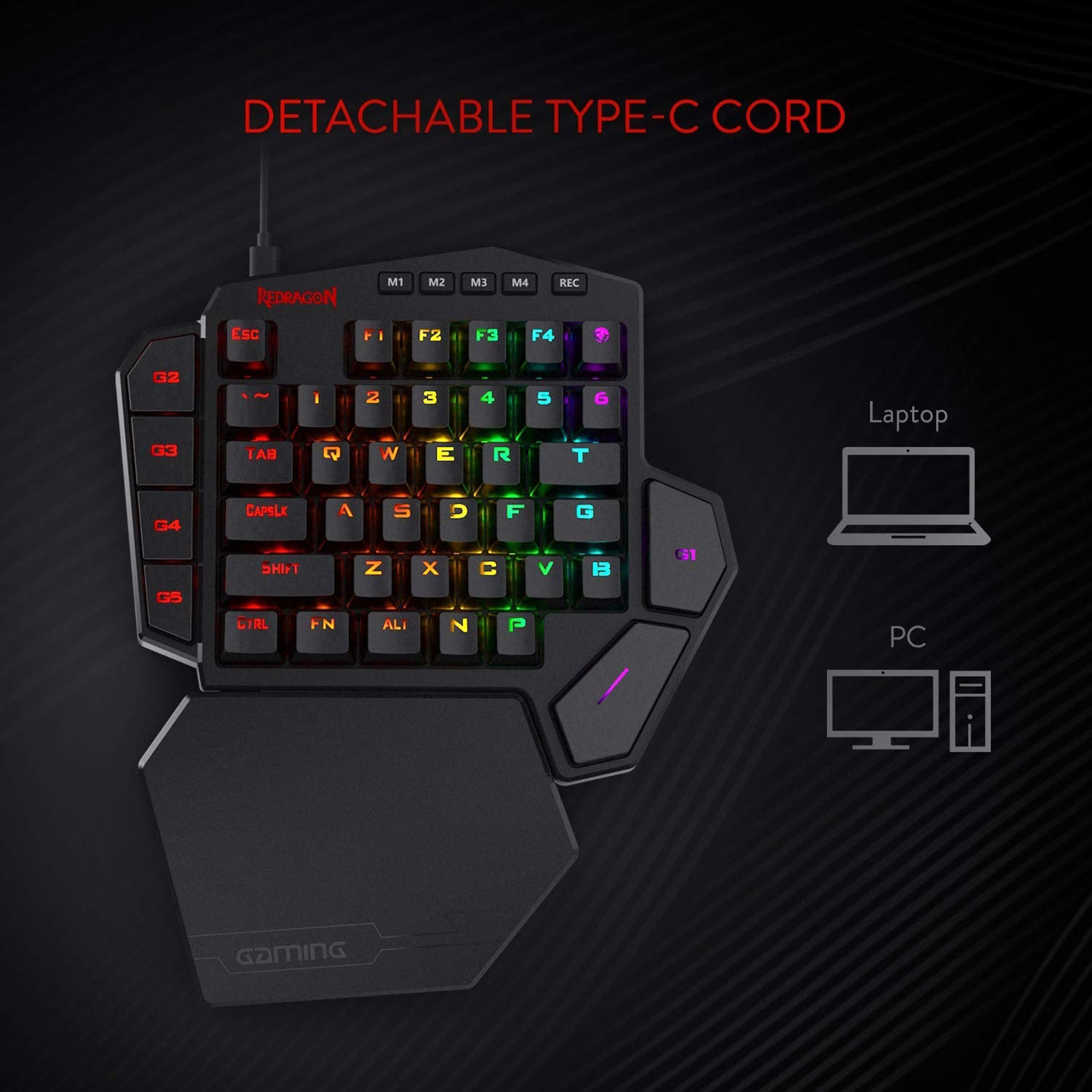 REDRAGON Diti K585 Wired Keyboard with RGB LED Backlit Keys (Detachable Wrist Rest, Black)_5