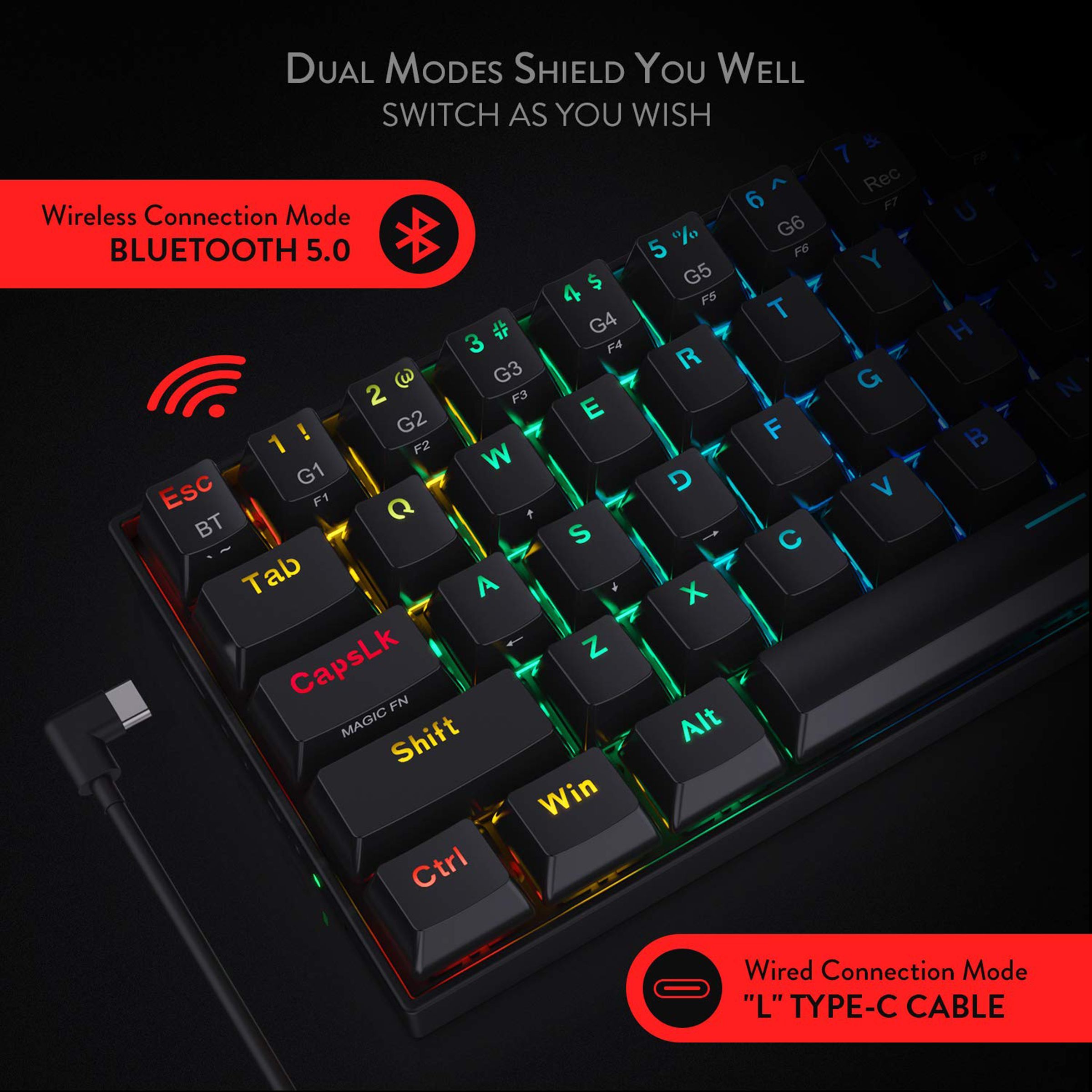 REDRAGON Draconic K530 Wireless Gaming Keyboard (RGB Backlight Brown Switch, Black)_9