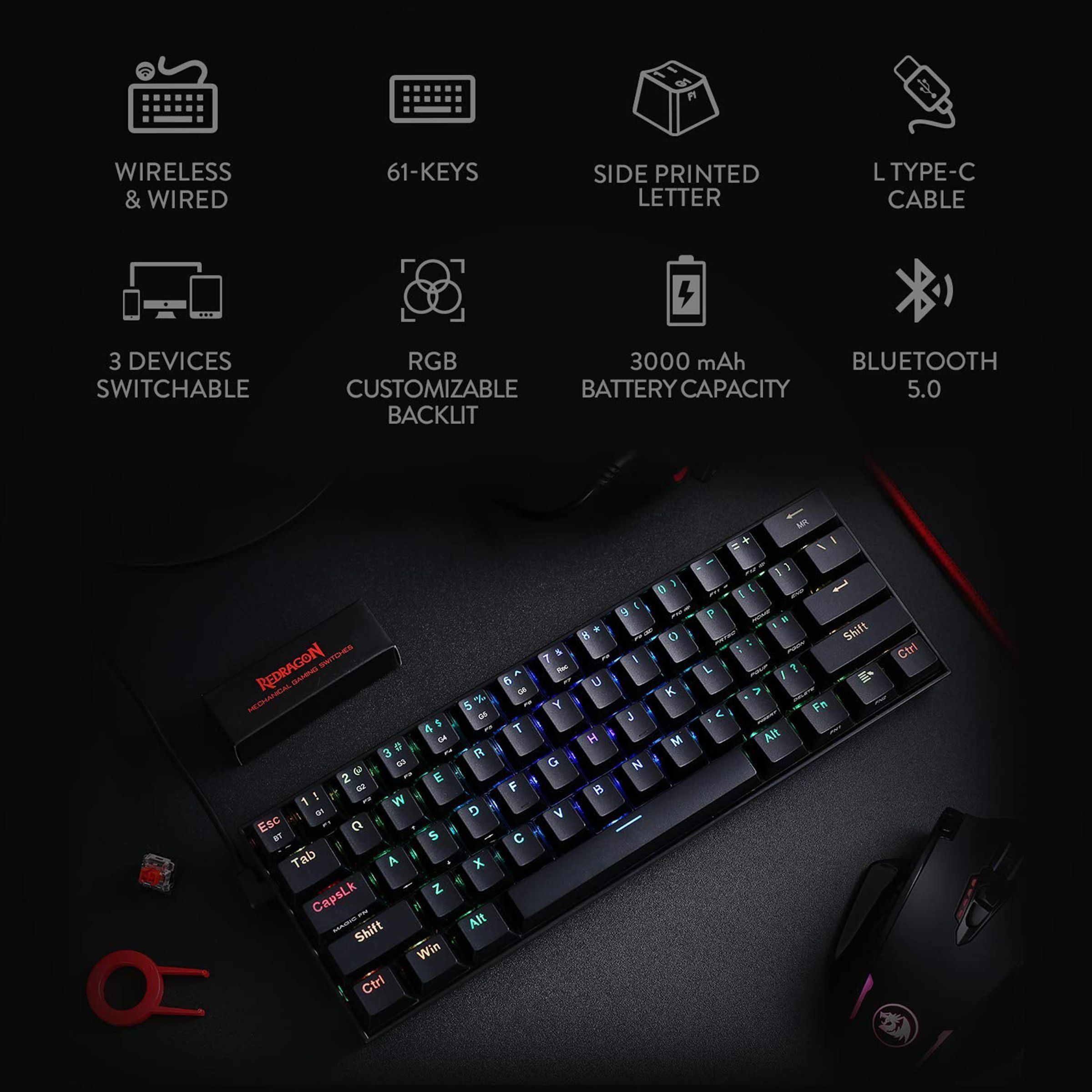REDRAGON Draconic K530 Wireless Gaming Keyboard (RGB Backlight Brown Switch, Black)_10