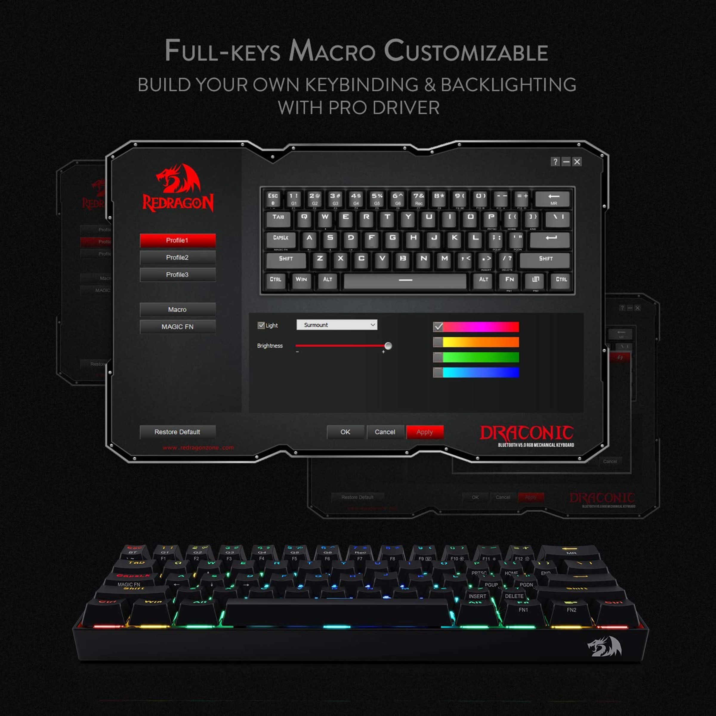 REDRAGON Draconic K530 Wireless Gaming Keyboard (RGB Backlight Brown Switch, Black)_5