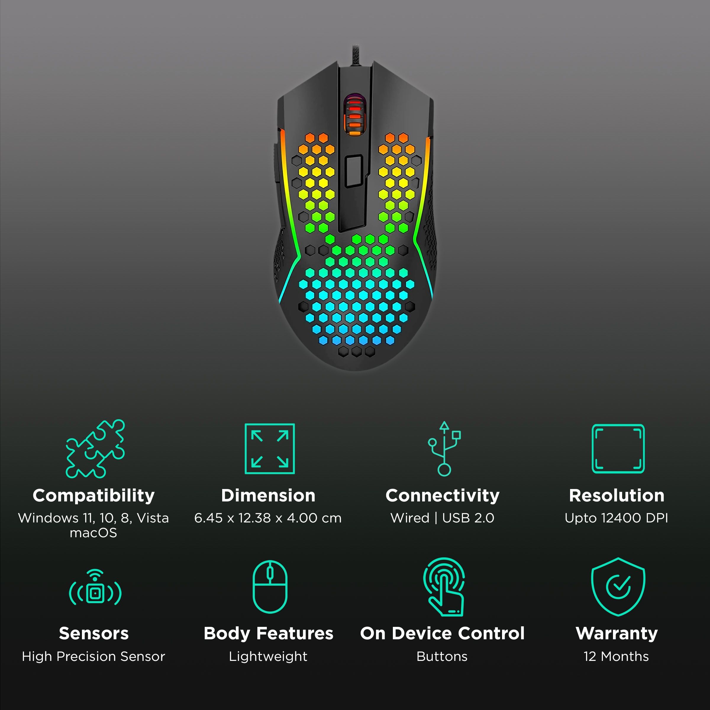 REDRAGON Reaping Wired Optical Gaming Mouse (12400 DPI, Ergonomic Design, Black)_2