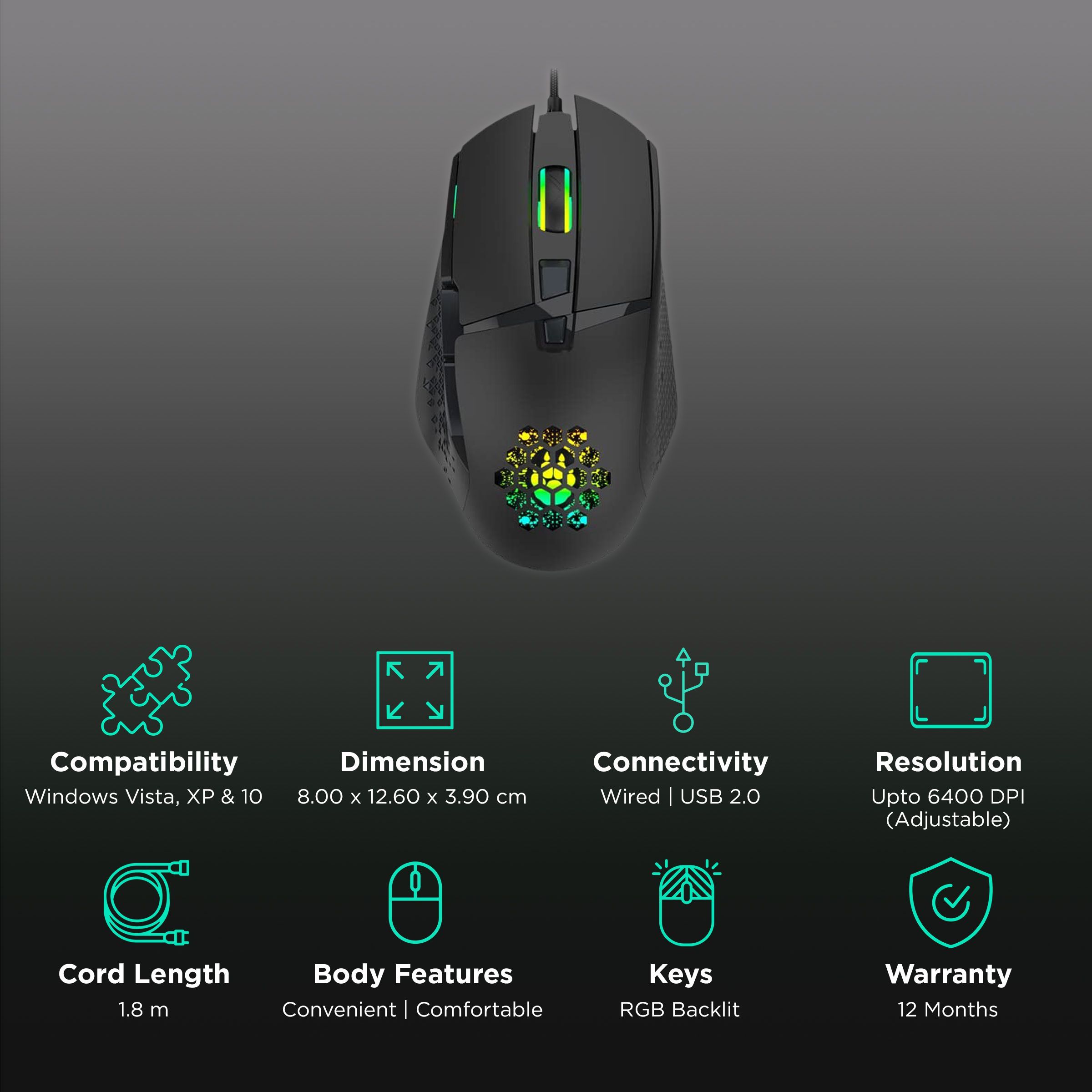 Claw Dawon Wired Optical Gaming Mouse with Customizable Buttons (6400 DPI Adjustable, Ergonomic Design, Black)_2