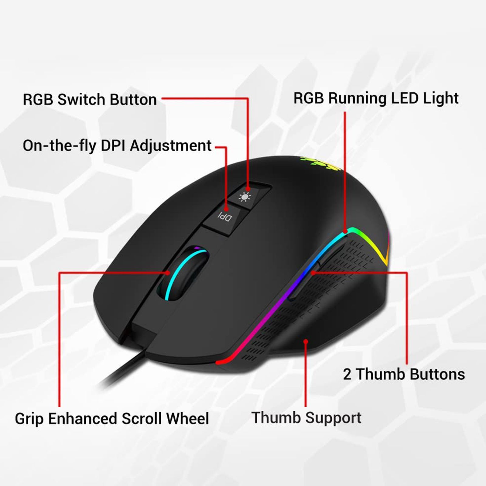 Claw Chuff Wired Optical Gaming Mouse with Customizable Buttons (6400 DPI Adjustable, Ergonomic Design, Black)_10