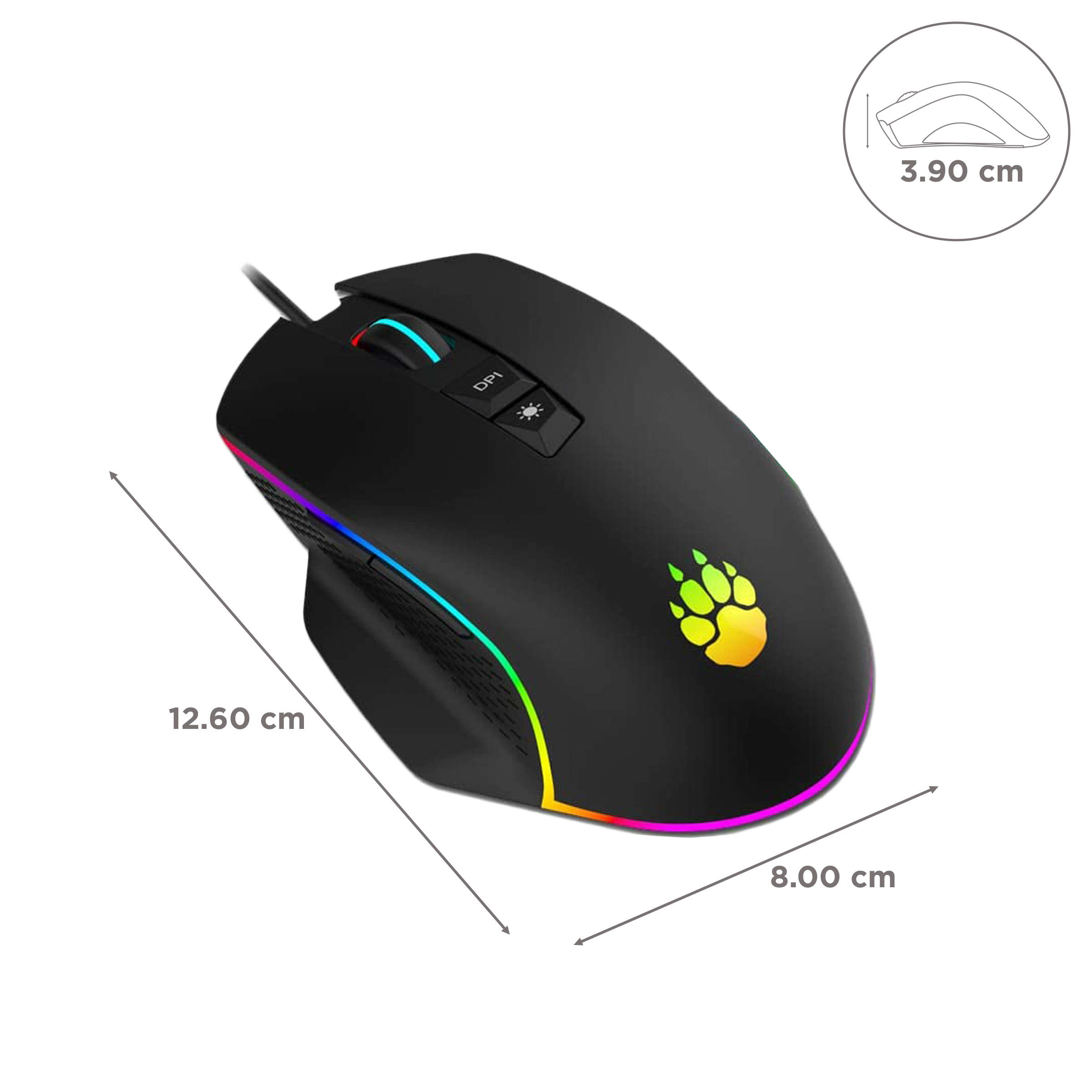 Claw Chuff Wired Optical Gaming Mouse with Customizable Buttons (6400 DPI Adjustable, Ergonomic Design, Black)_3