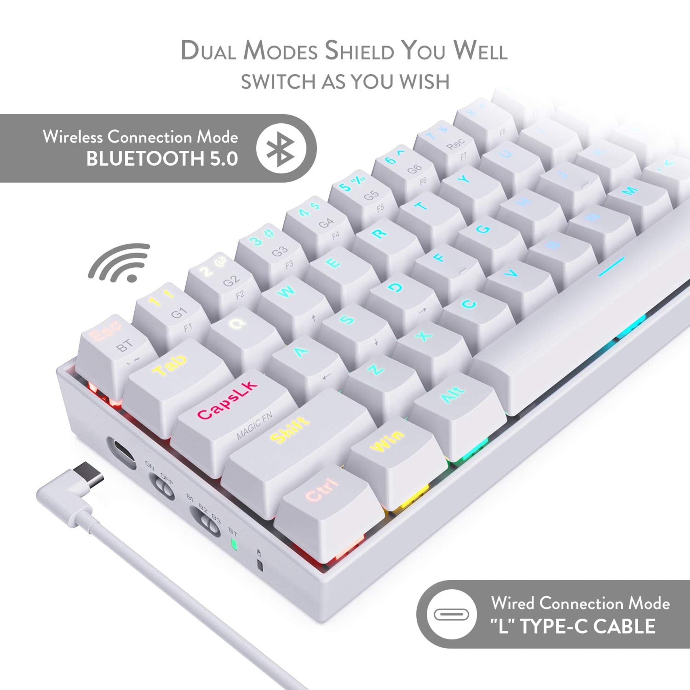 REDRAGON Draconic K530 Wireless Gaming Keyboard (RGB Backlight Brown Switch, White)_6