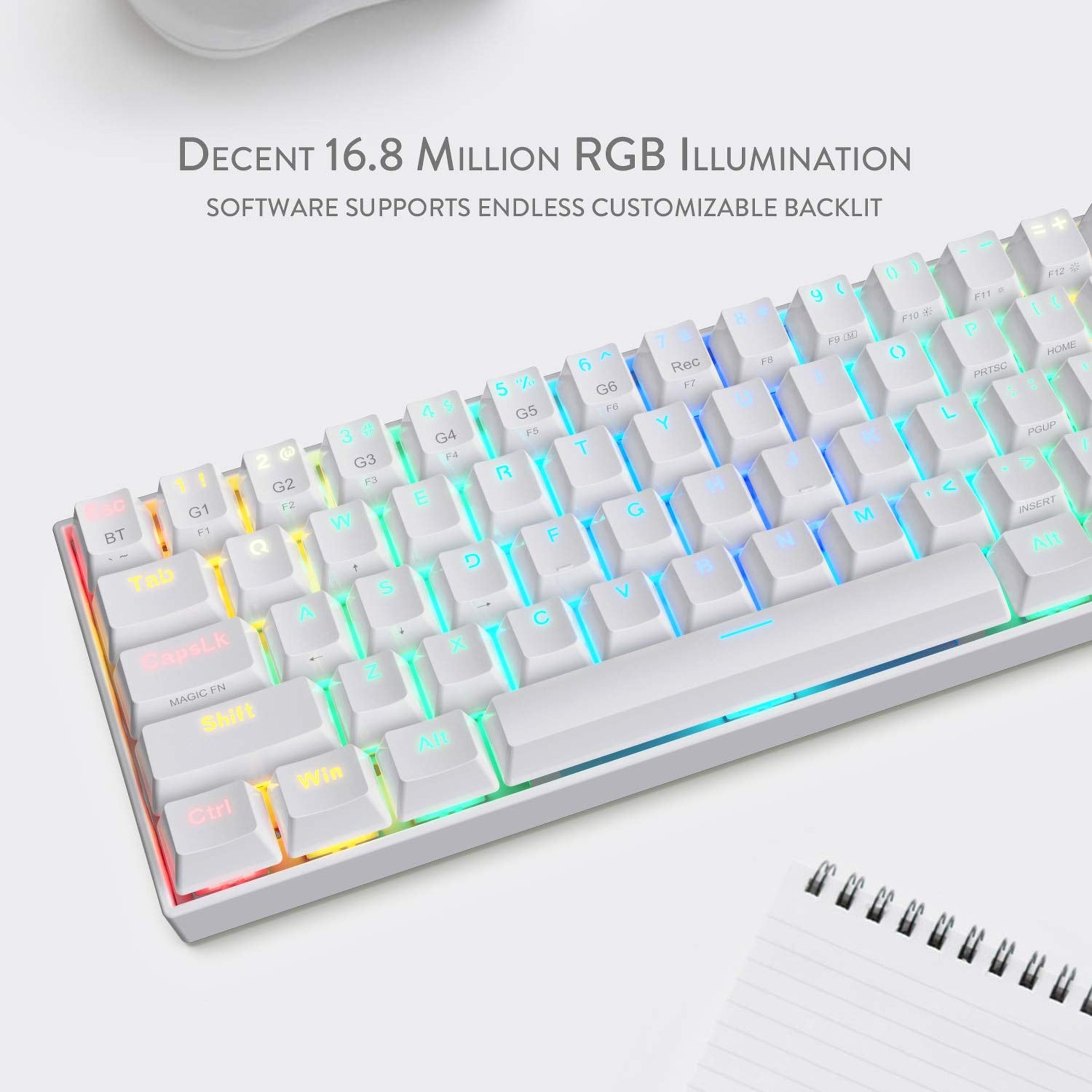 REDRAGON Draconic K530 Wireless Gaming Keyboard (RGB Backlight Brown Switch, White)_8