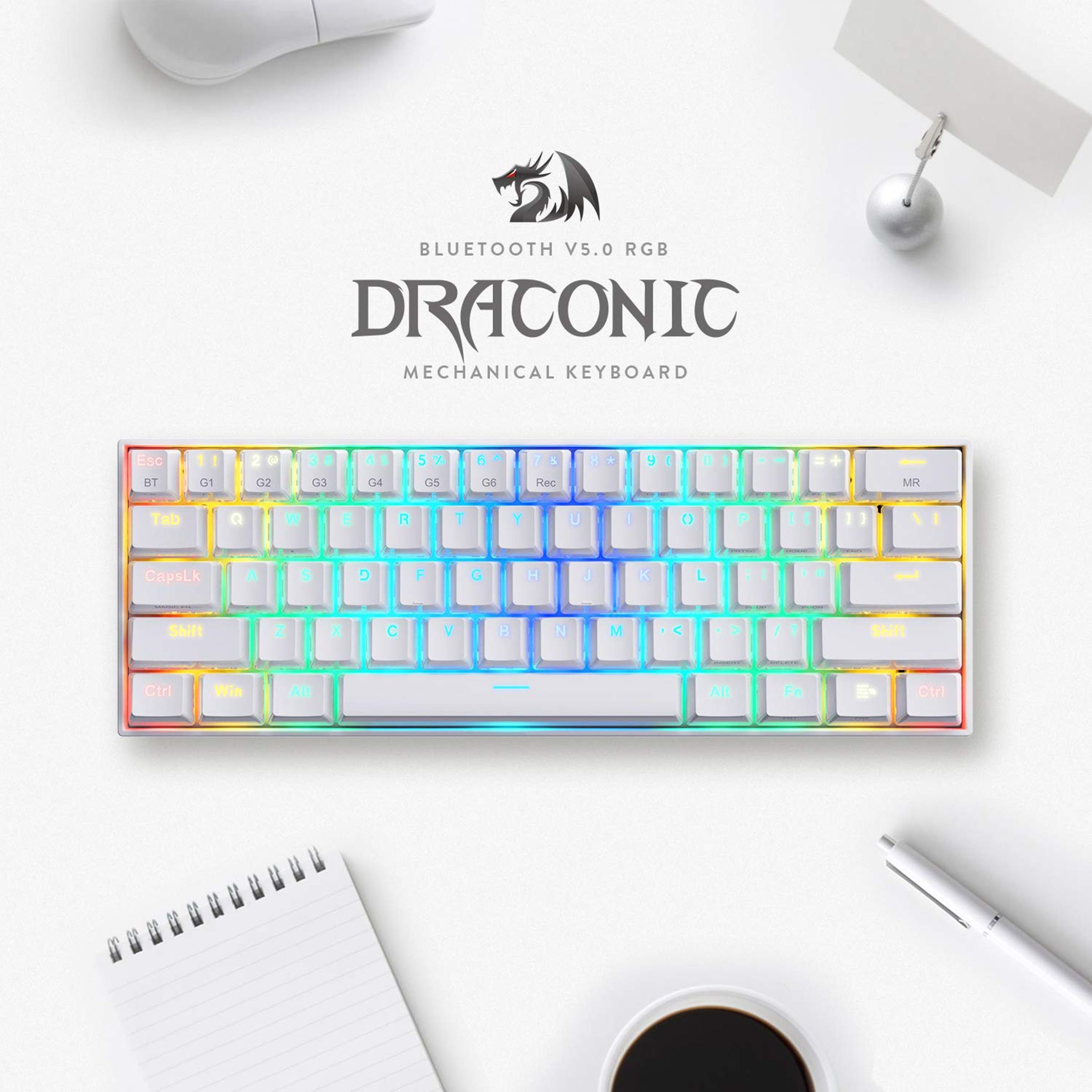 REDRAGON Draconic K530 Wireless Gaming Keyboard (RGB Backlight Brown Switch, White)_3